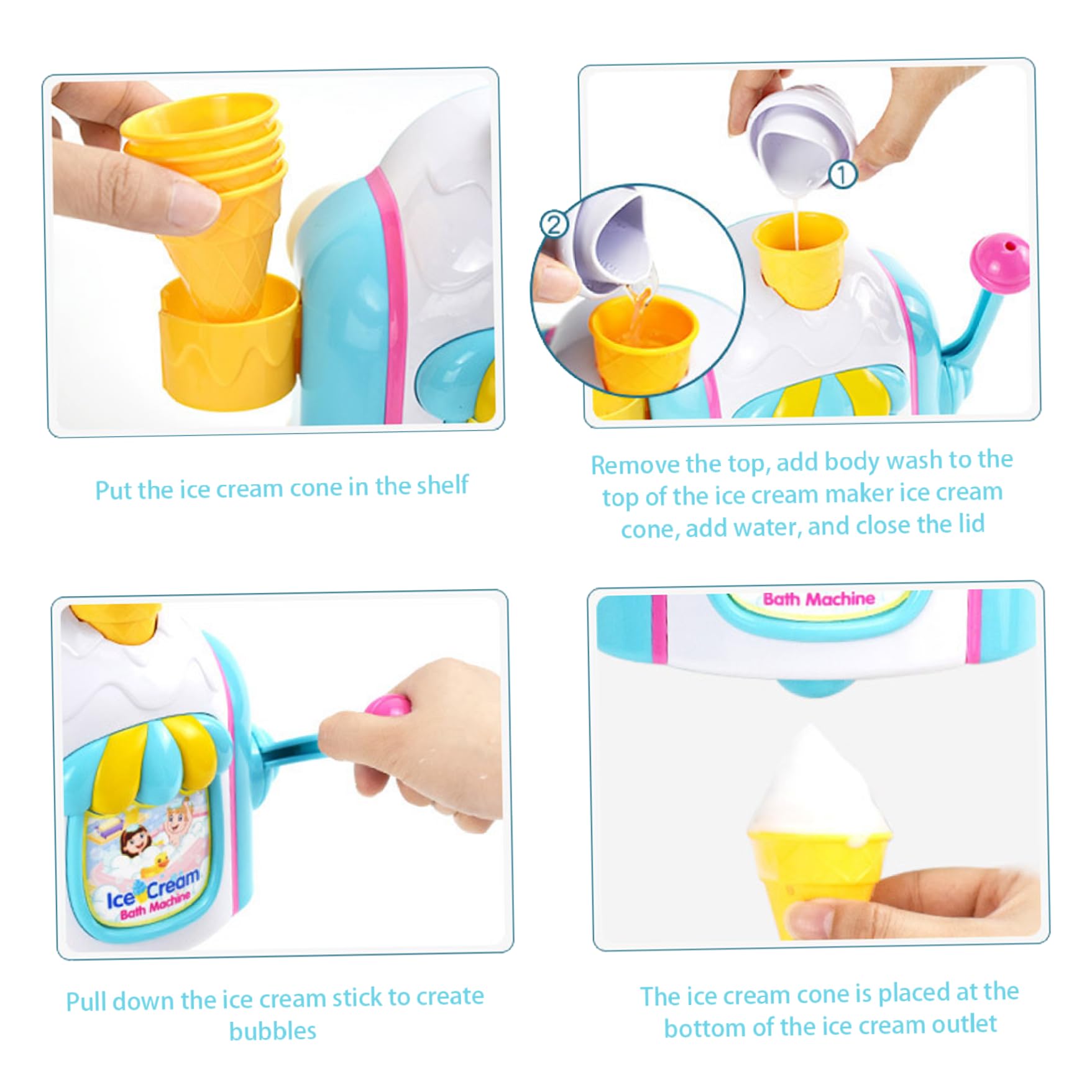 Bubble Ice Cream Bath Toy Set with 4 Cones - Fun Bath Bubble Machine for Kids - Cake-Themed Bathtime Play - Perfect for Sensory Play & Toddler Bath Time Fun