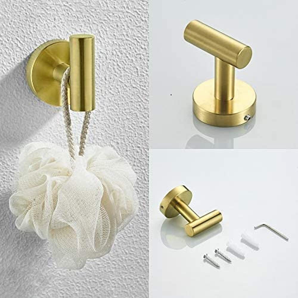 3-Piece Bathroom Hardware Set - Brushed Gold Finish - Modern Towel Bar, Robe Hook & Toilet Paper Holder - Perfect for Bathroom, Spa & Guest Room Decor