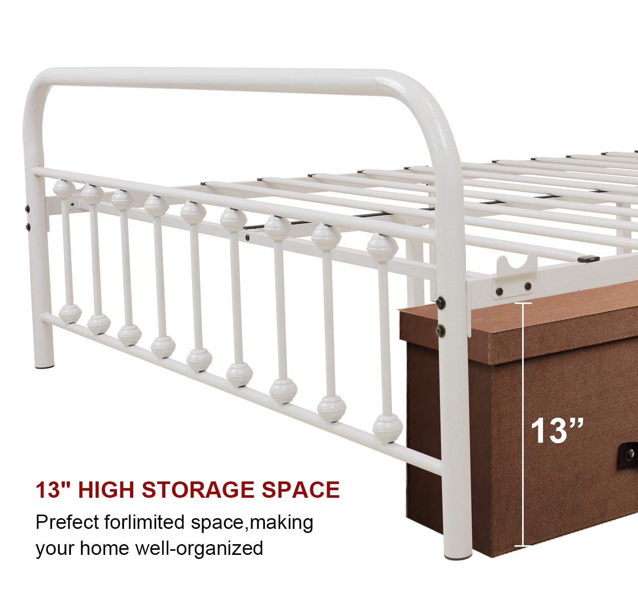 White Metal Bed Frame Queen Size with Headboard & Footboard - Sturdy Platform Mattress Base, Metal Tube & Iron-Art Design - Perfect for Modern Bedrooms, Guest Rooms & Dormitories (Queen, White)
