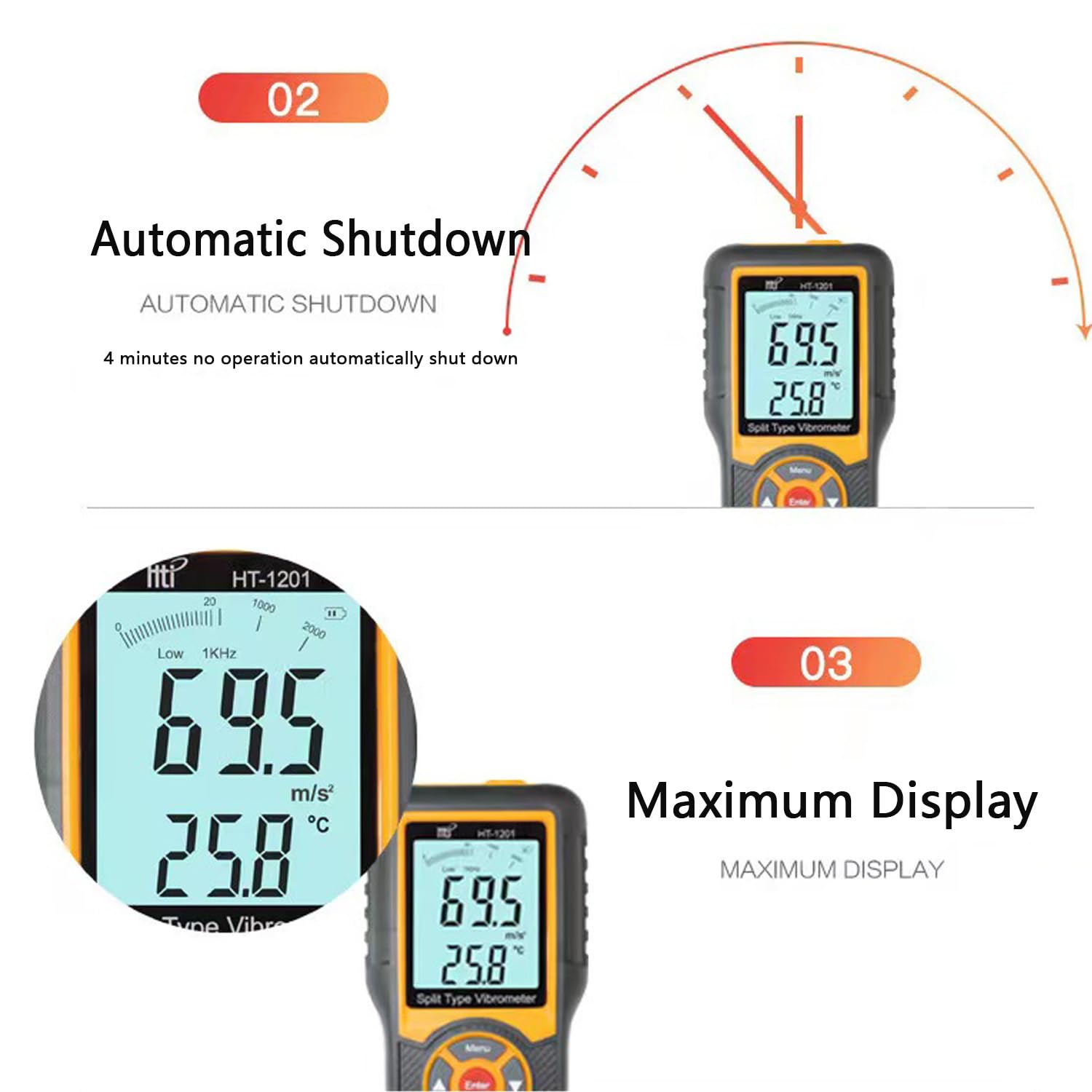 Digital Vibration Meter Analyzer - Professional Vibrometer with Split Probe for Measuring Acceleration, Velocity & Displacement | Mechanical Vibration Tester Sensor | Perfect for Industrial Equipment Maintenance, HVAC Systems & Machine Diagnostics