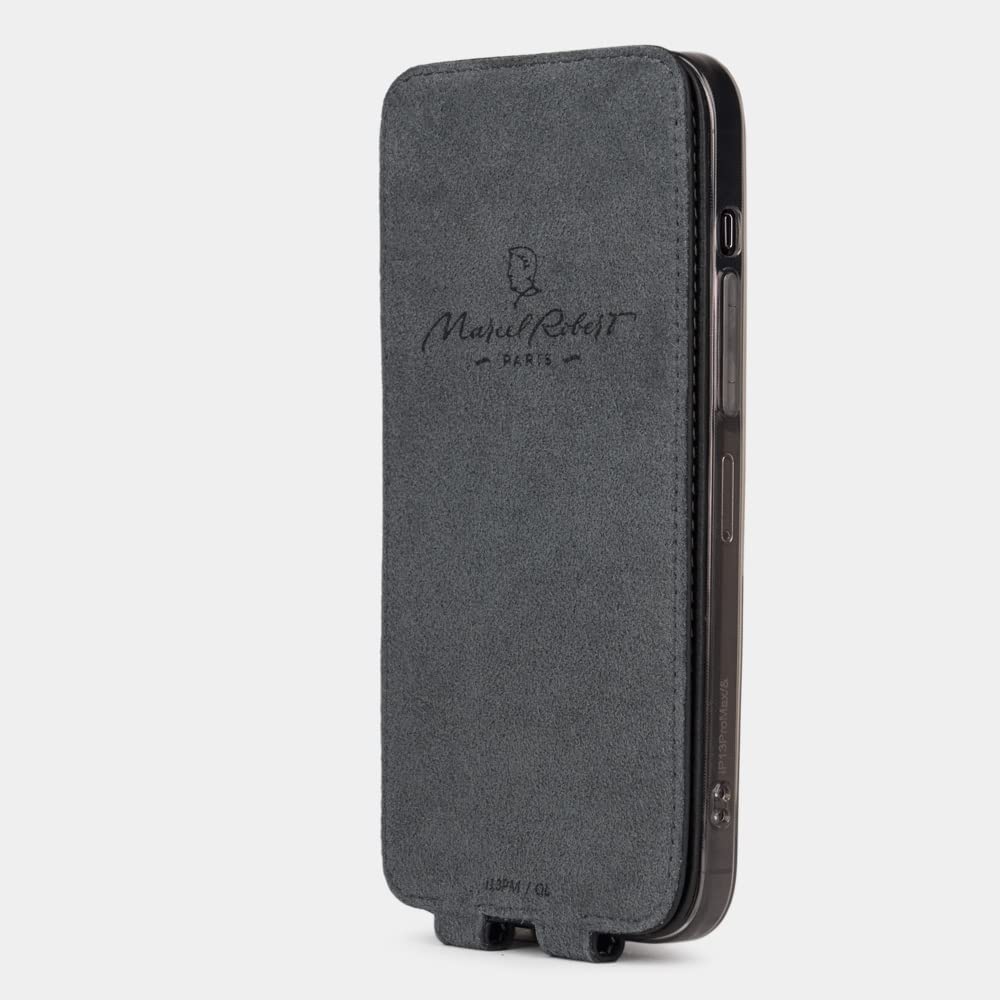 Premium Ultra Thin Leather Folio Case for iPhone 13 Pro - Patented Design - Handcrafted in France - Black - Perfect for Business & Travel Protection