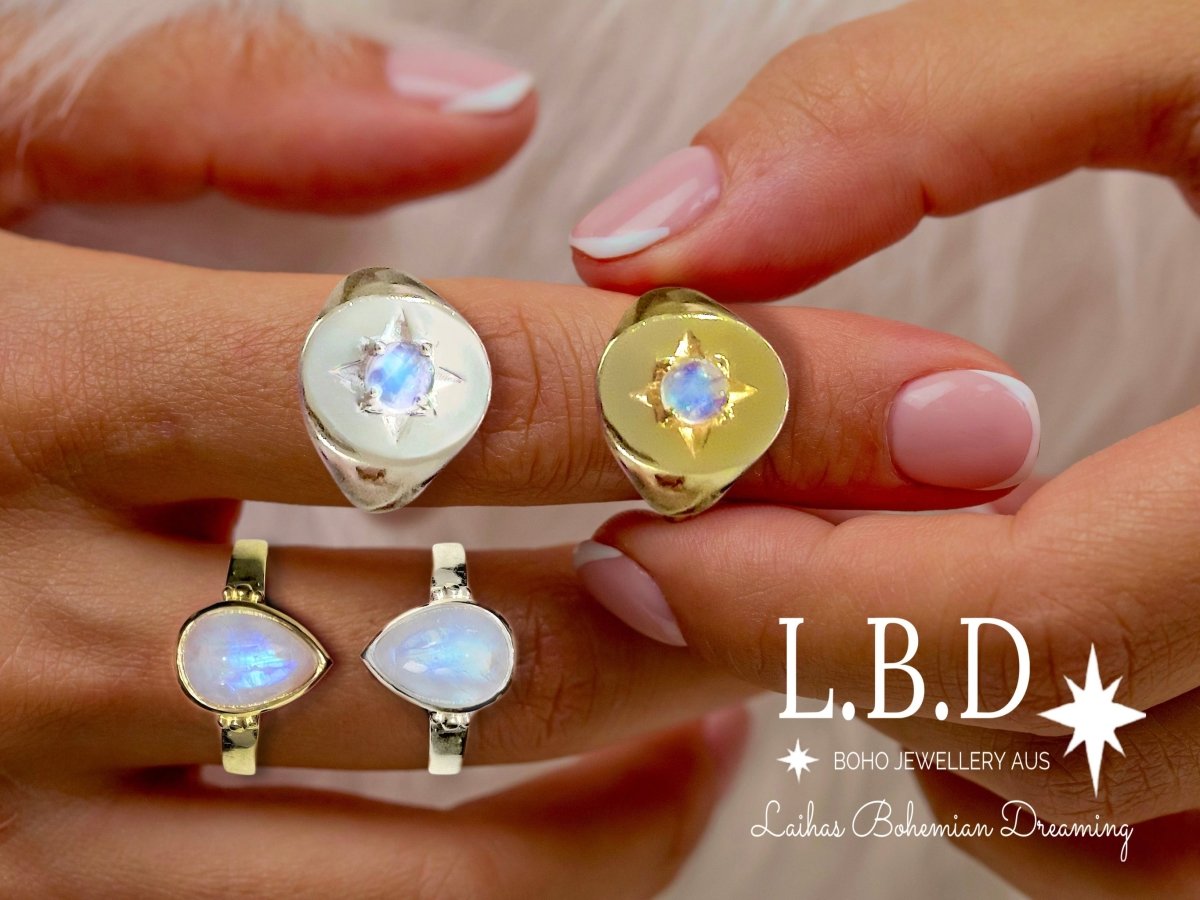 Laihas Hope & Guiding Light Gold Moonstone Signet Ring for Women - Elegant Spiritual Jewelry for Meditation, Yoga & Positive Energy