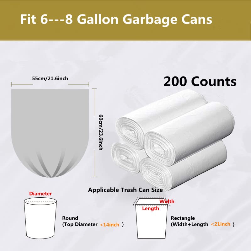 30 Liter Kitchen Trash Bags (200 Count, 4 Rolls) - 21.6 x 23.6 Inch Clear White Heavy Duty Garbage Bags for 8 Gallon Trash Cans | Perfect for Home, Office, Kitchen & Bathroom Waste Disposal