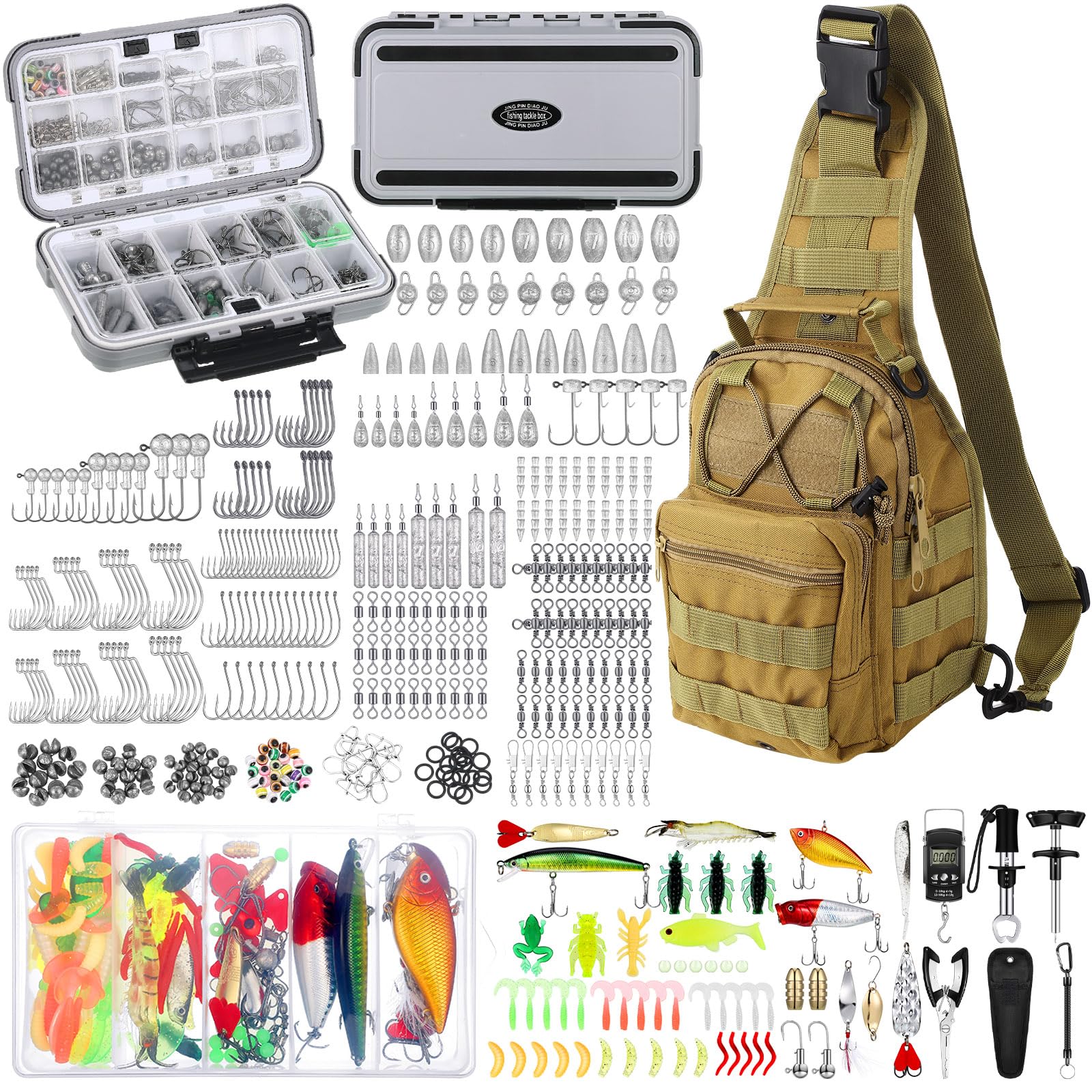482-Piece Fishing Accessories Kit for Adults - Complete Tackle Box with Lures, Hooks, Sinkers & Tools - Perfect Fishing Gift for Men & Women - Ideal for Freshwater, Saltwater & Ice Fishing Adventures