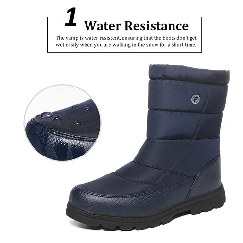 Unisex Waterproof Winter Snow Boots for Men & Women - Mid Calf Water-Resistant Zip Up Boots with Warm Fur Lining - Outdoor Hiking, Snowshoeing & Cold Weather Activities (Blue)