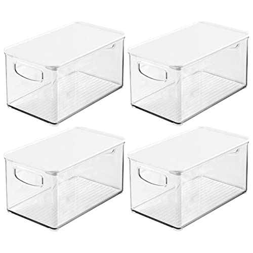 Stackable Clear & White Plastic Food Storage Bins with Lids & Handles - 10