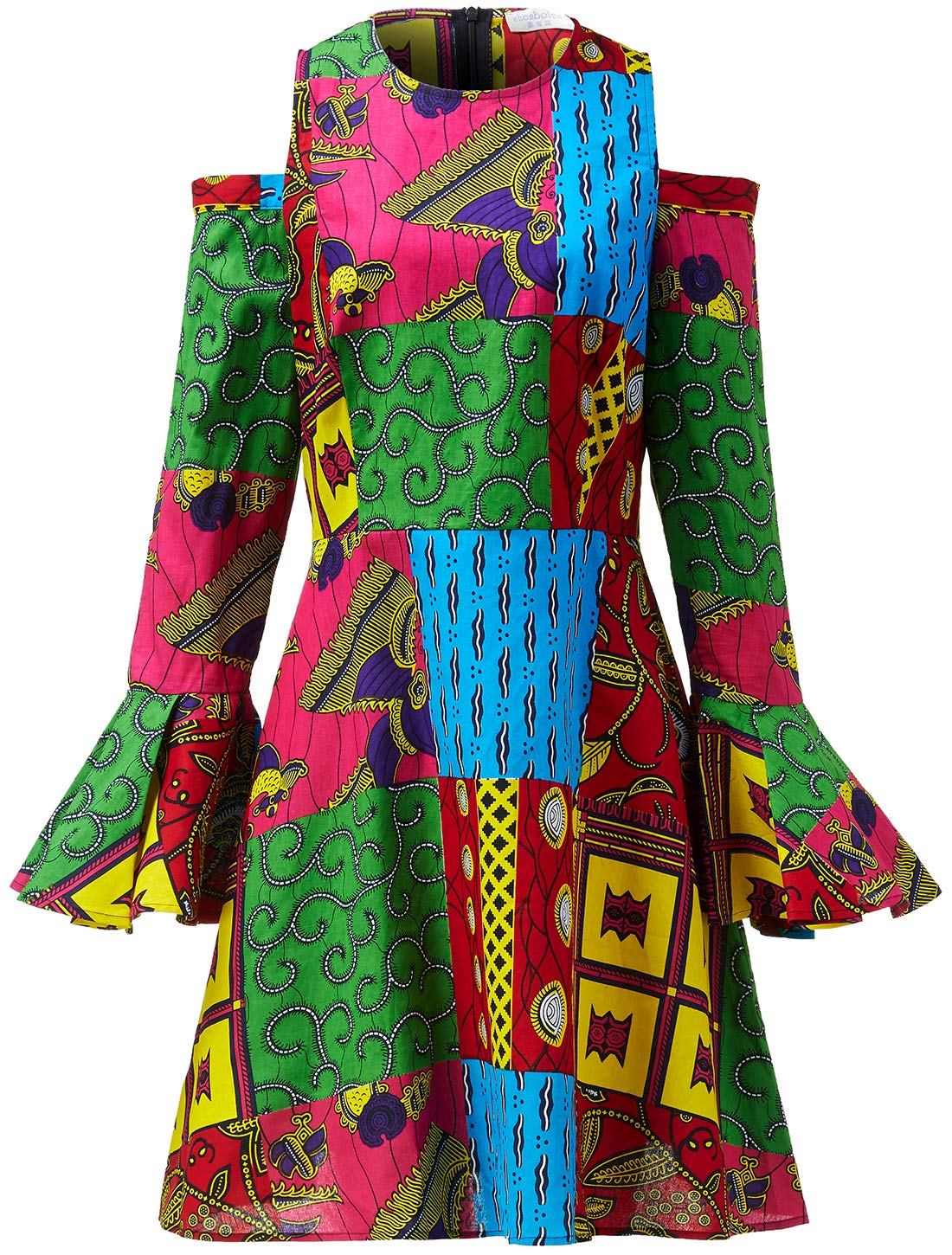 African Print Maxi Dress for Women - Long Sleeve Elegant Traditional Skater Dress with Retro Floral Patterns | Perfect for Winter, Autumn Seasons & Special Occasions | Floor Length Boho Chic Dress for Parties, Weddings & Cultural Events
