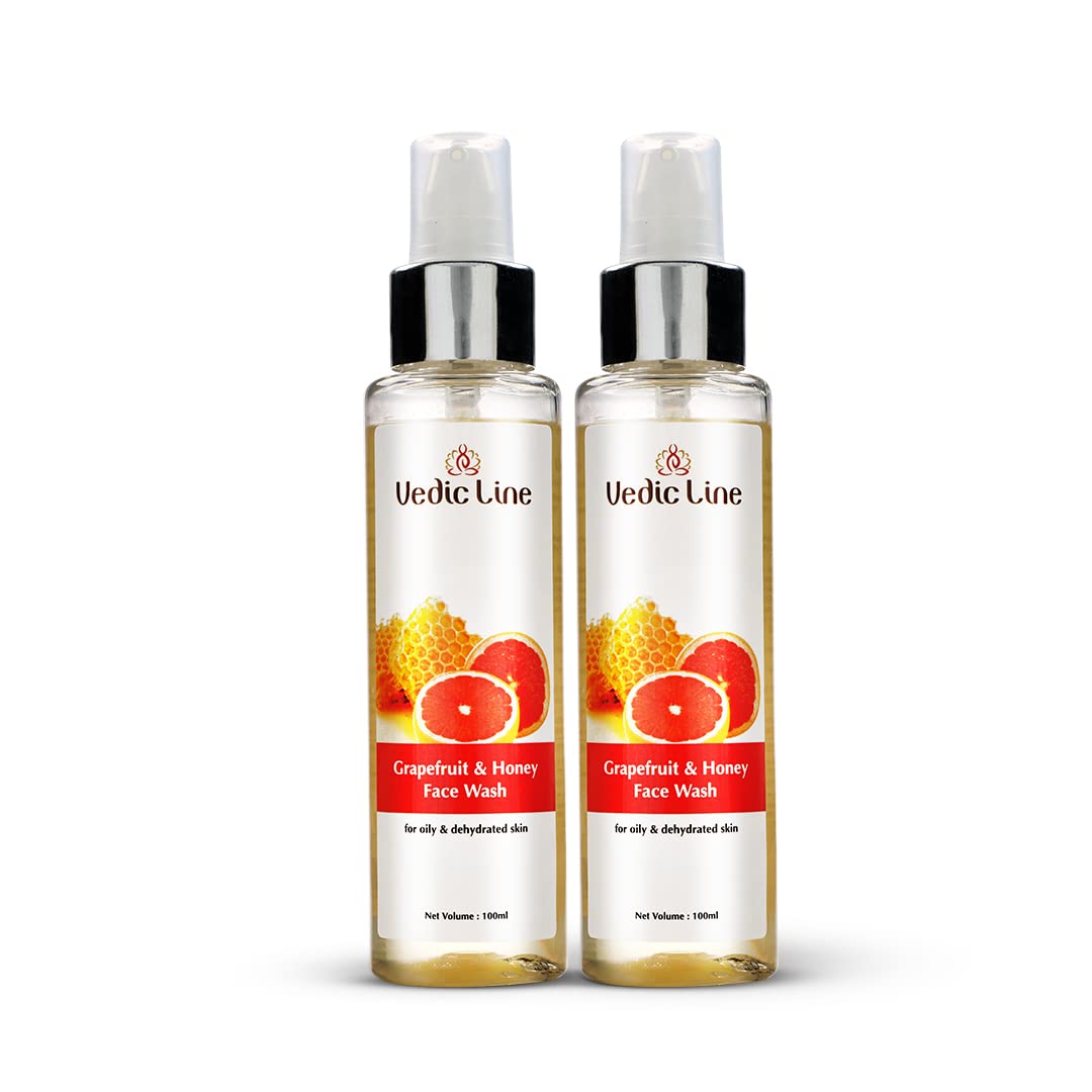 Vedicline Grapefruit & Honey Face Wash for Oily & Dehydrated Skin - Deep Cleansing & Hydrating Formula (Pack of 2 x 100ml) - Perfect Christmas & New Year Gift for Skincare Lovers | Daily Use for Fresh, Glowing Skin