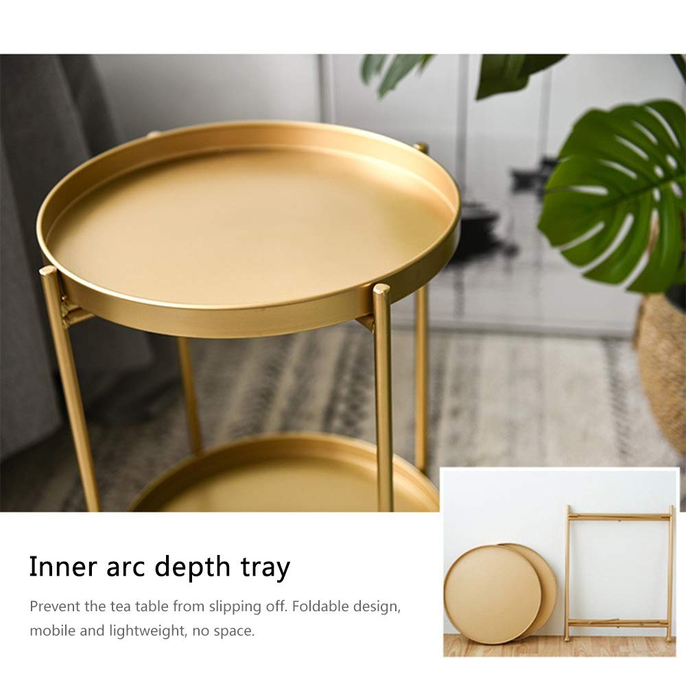 Mini Round Iron Side Table with Detachable Tray - 2-Tier Open Storage Coffee Table for Living Room, Bedroom & Balcony - Perfect for Snacks, Books & Decor (White)