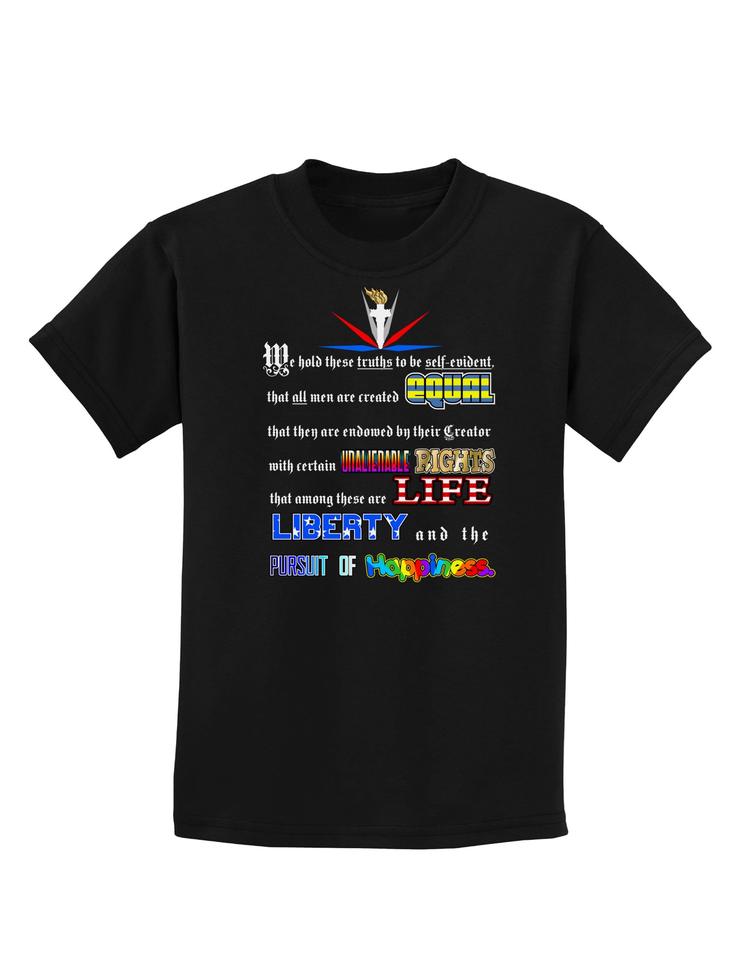 Life Liberty Pursuit of Happiness Kids Dark T-Shirt - Patriotic American Flag Graphic Tee for Boys & Girls - Perfect for 4th of July, School Events & Family Outings