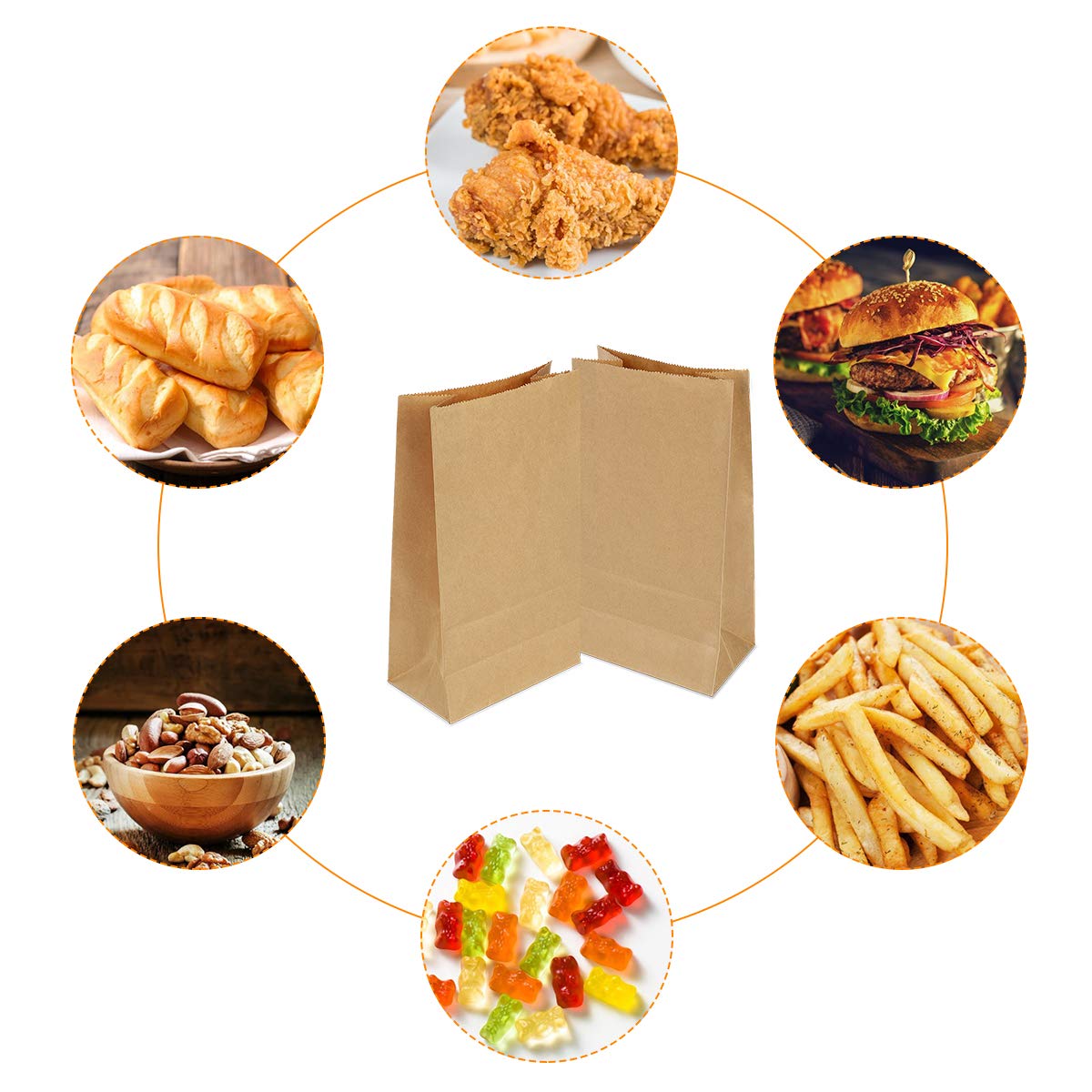 Eco-Friendly Kraft Paper Bags 100-Pack, 13x8x24cm Food-Grade Bags for Bread, Pizza, Sweets, Candies & Bakery - Perfect for Takeout, Party Favors & Gift Packaging