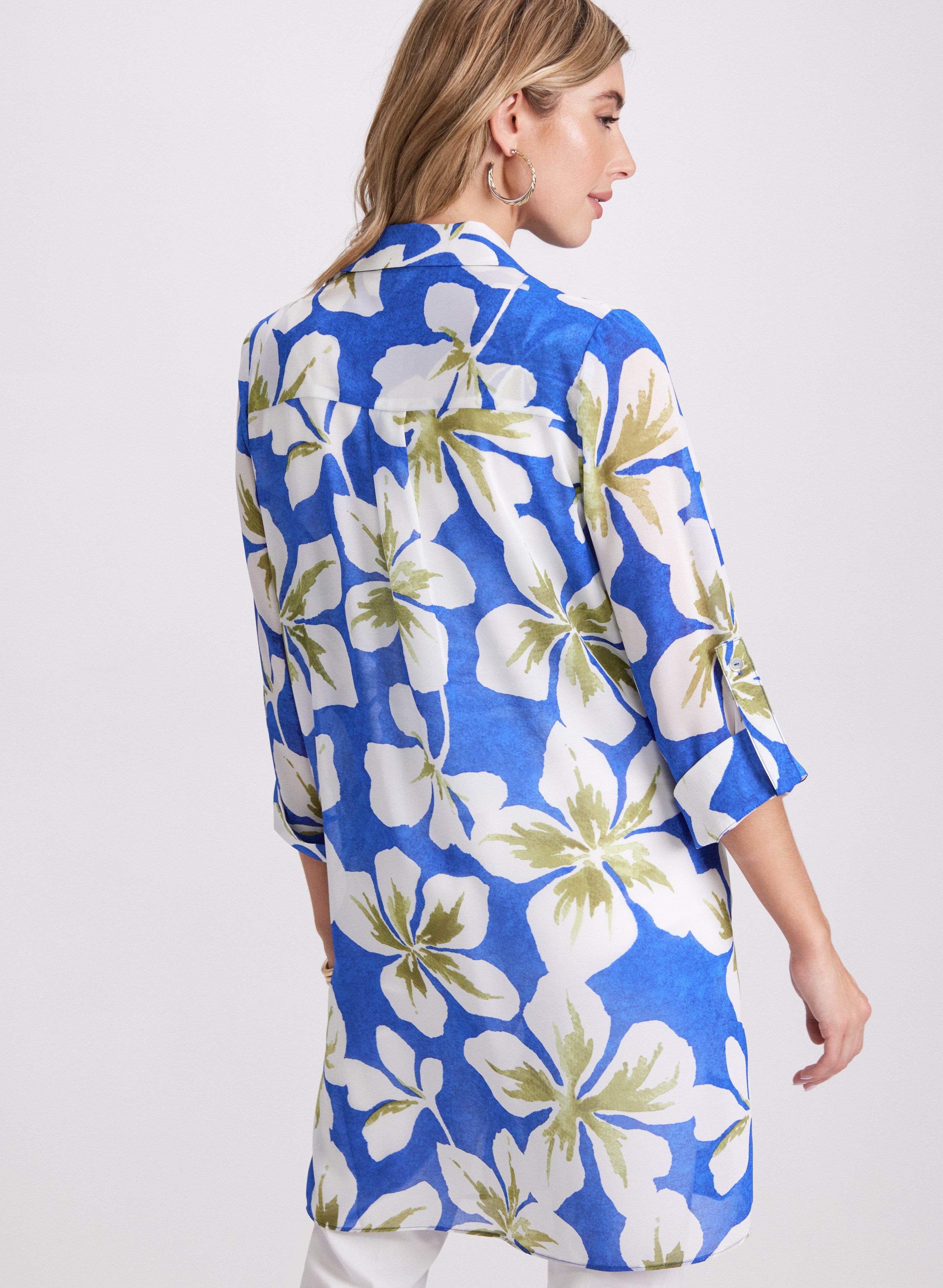 Floral Tunic Blouse for Women - Boho Flowy Summer Top with V-Neck & 3/4 Sleeves - Perfect for Beach, Vacation & Casual Outings