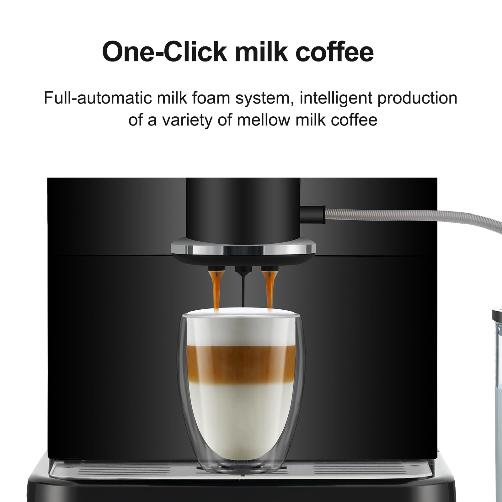 Dr.coffee H2 Fully Automatic Espresso Machine with Milk Frother - Detachable Water Tank & Bean Hopper - Round Touch Screen for Home Use - Onyx Black/Cream White - Perfect for Kitchen, Office & Coffee Shops