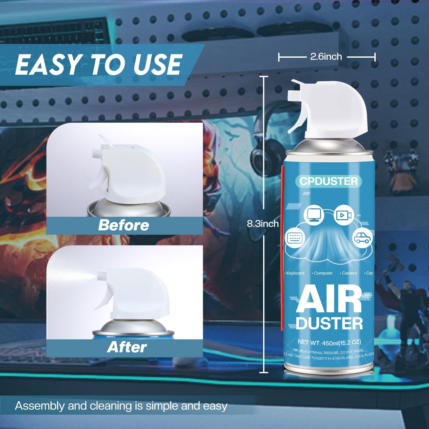 Keyboard Cleaner Air Spray - 6 Pack PC & Laptop Duster for Computer Cleaning | Dust Remover for Electronics, Keyboards, Printers | Ideal for Office, Gaming Setup & Home Use