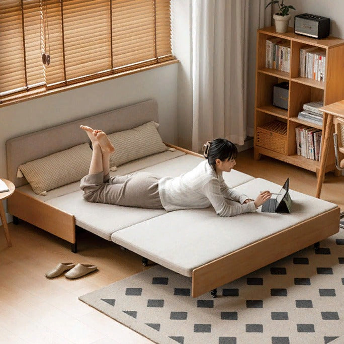 Solid Oak Wood Sofa Bed - Foldable Pull-Out Convertible Sleeper for Living Room, Guest Room & Small Spaces | Comfortable Sitting & Sleeping Solution for Apartments & Homes