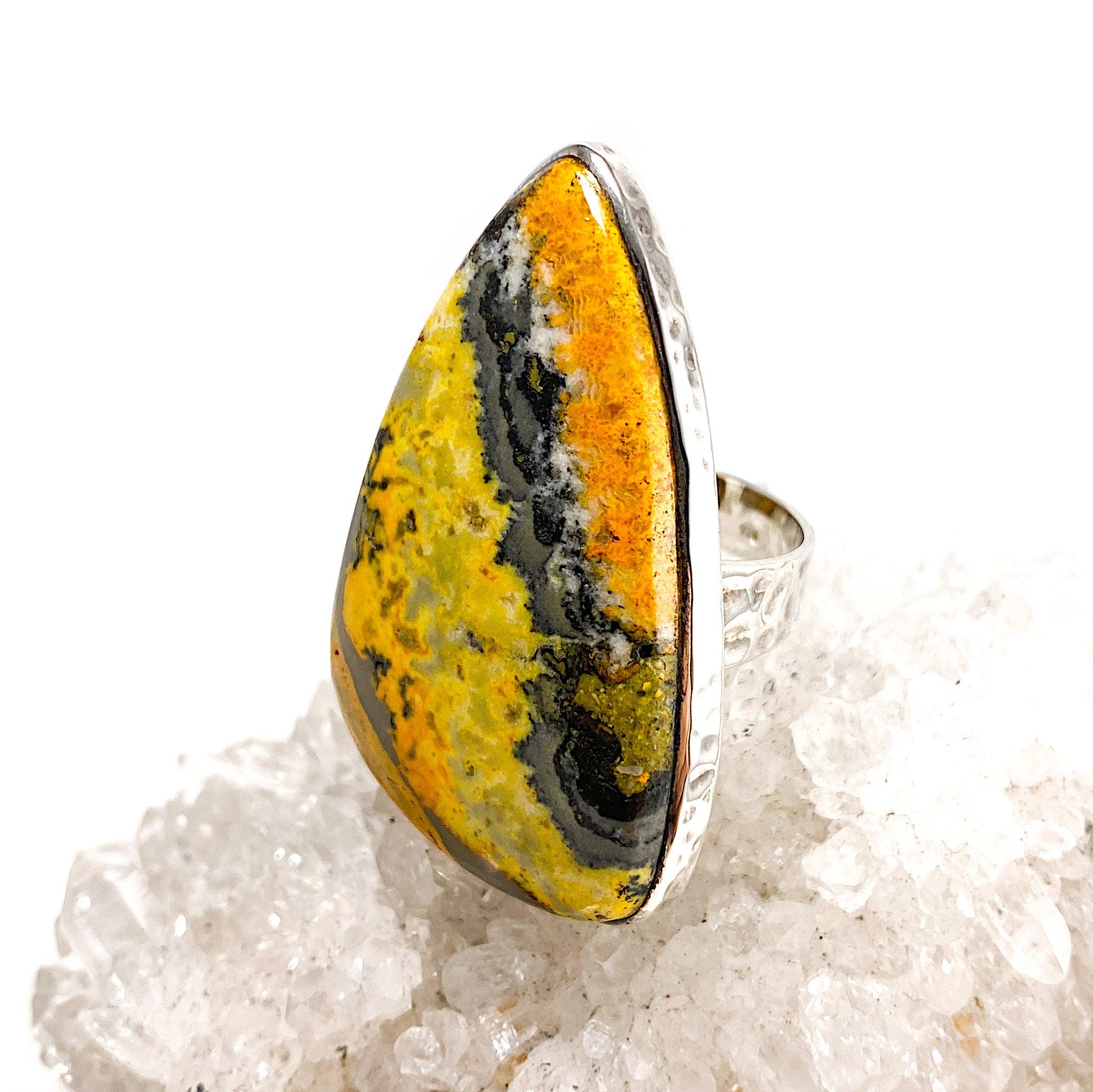 Bumble Bee Jasper Teardrop Cabochon Ring - Size 10 - KRGJ1185 - Handmade Gemstone Jewelry for Women - Perfect for Boho Style, Gift Giving & Special Occasions