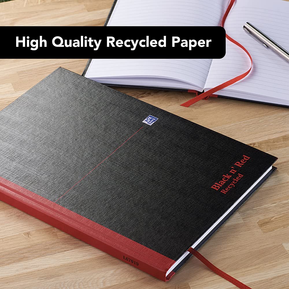 Oxford Black n' Red A4 Hardback Casebound Recycled Notebook - Ruled 192 Pages, Eco-Friendly Writing Journal for Office, School & Note Taking, 1 Notebook