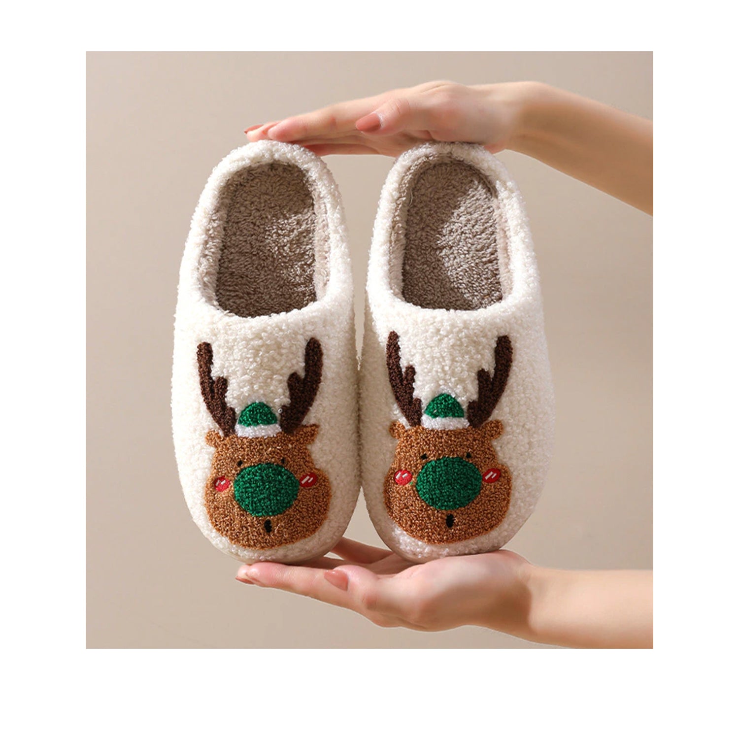 FLOOF Rudolph Slippers in Green - Cozy Christmas Animal House Shoes for Women & Men | Perfect Holiday Gift & Winter Home Comfort