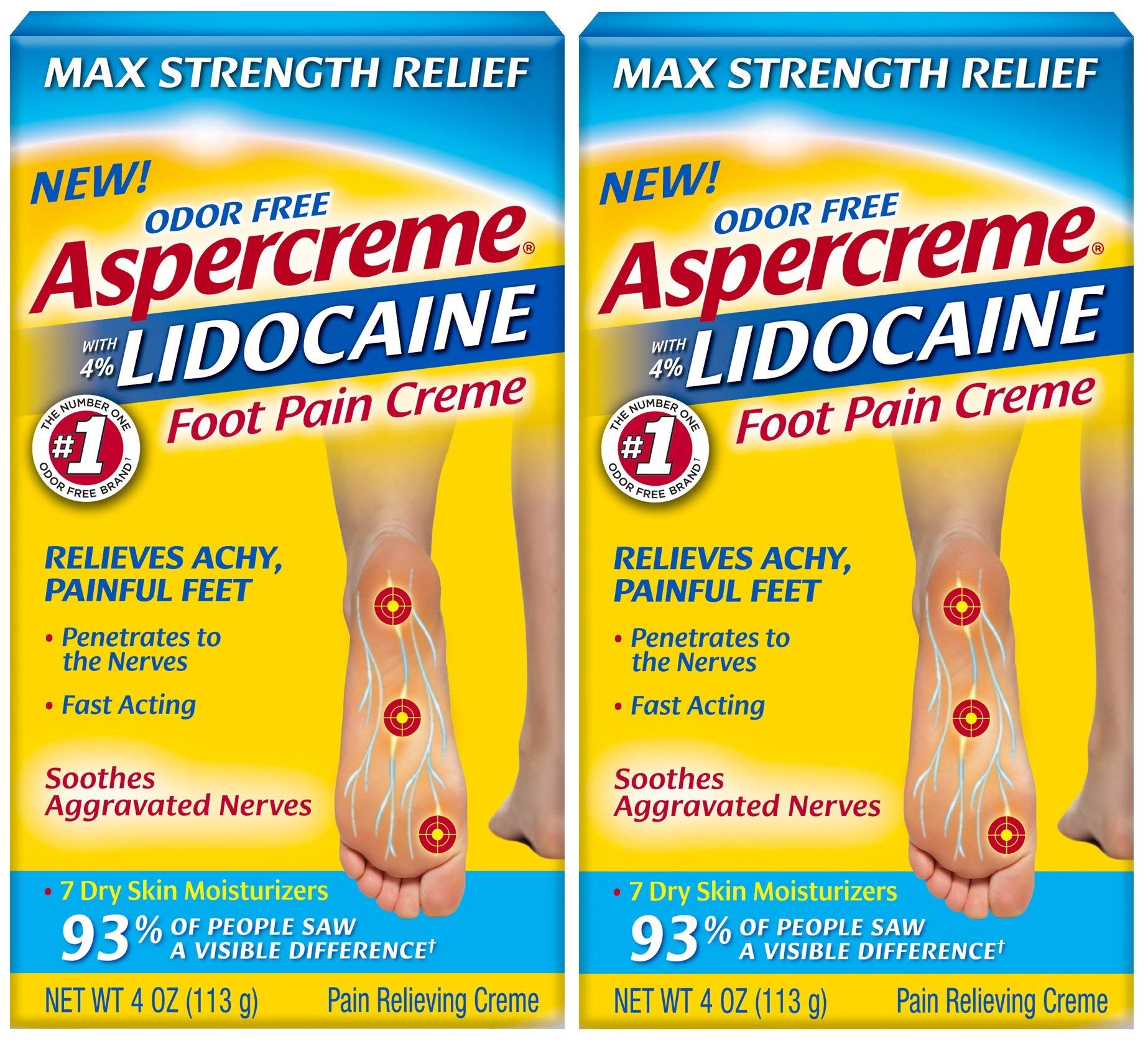 Aspercreme 4% Lidocaine Maximum Strength Foot Pain Relief Cream for Neuropathy, Arthritis & Heel Spurs – 4 Oz (Pack of 2) – Fast-Acting Numbing Cream for Sore Feet, Plantar Fasciitis & Diabetic Foot Pain – Perfect for Athletes, Nurses & All-Day Workers