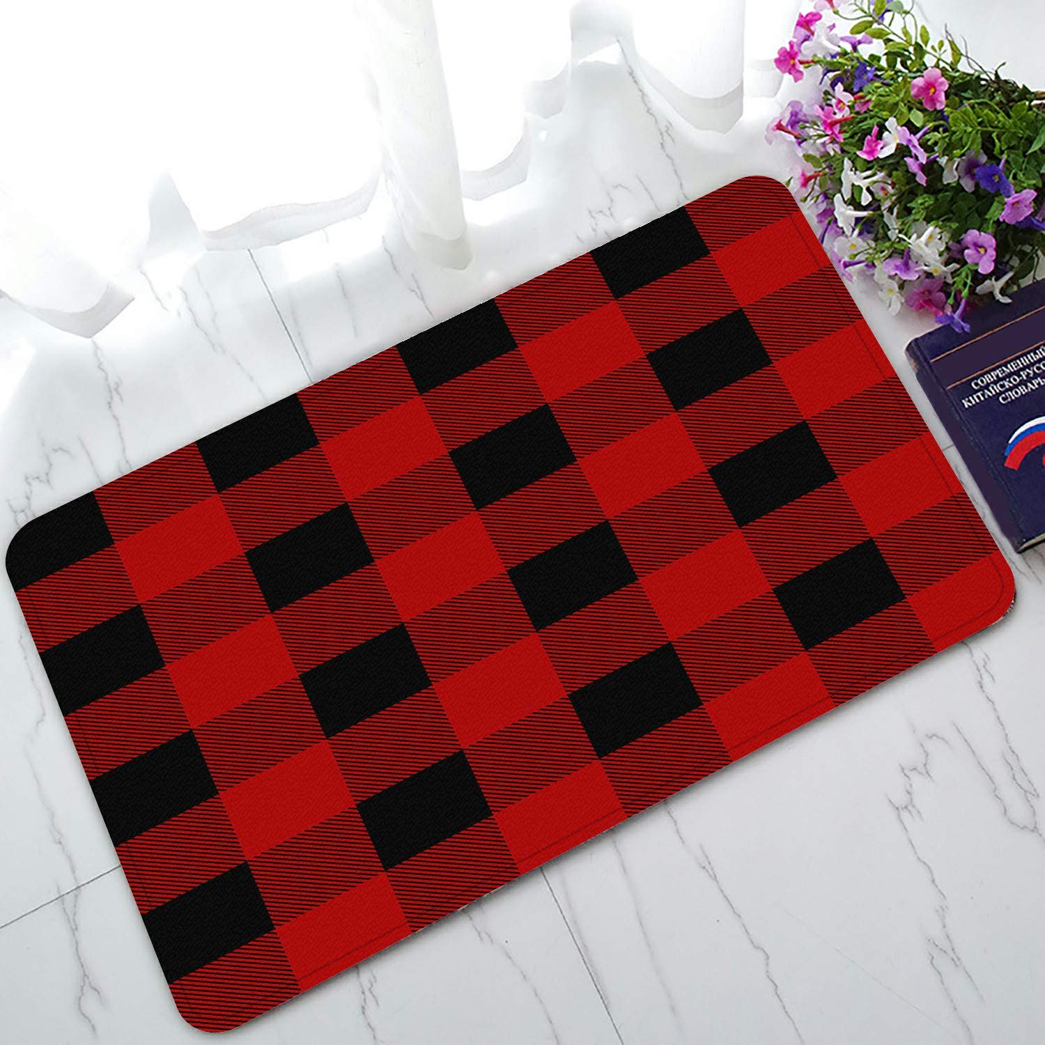 ECZJNT Lumberjack Plaid Welcome Doormat - 30x18 Inch Non-Slip Bath Rug & Entrance Floor Mat for Home Decor - Perfect for Front Door, Bathroom, and Mudroom
