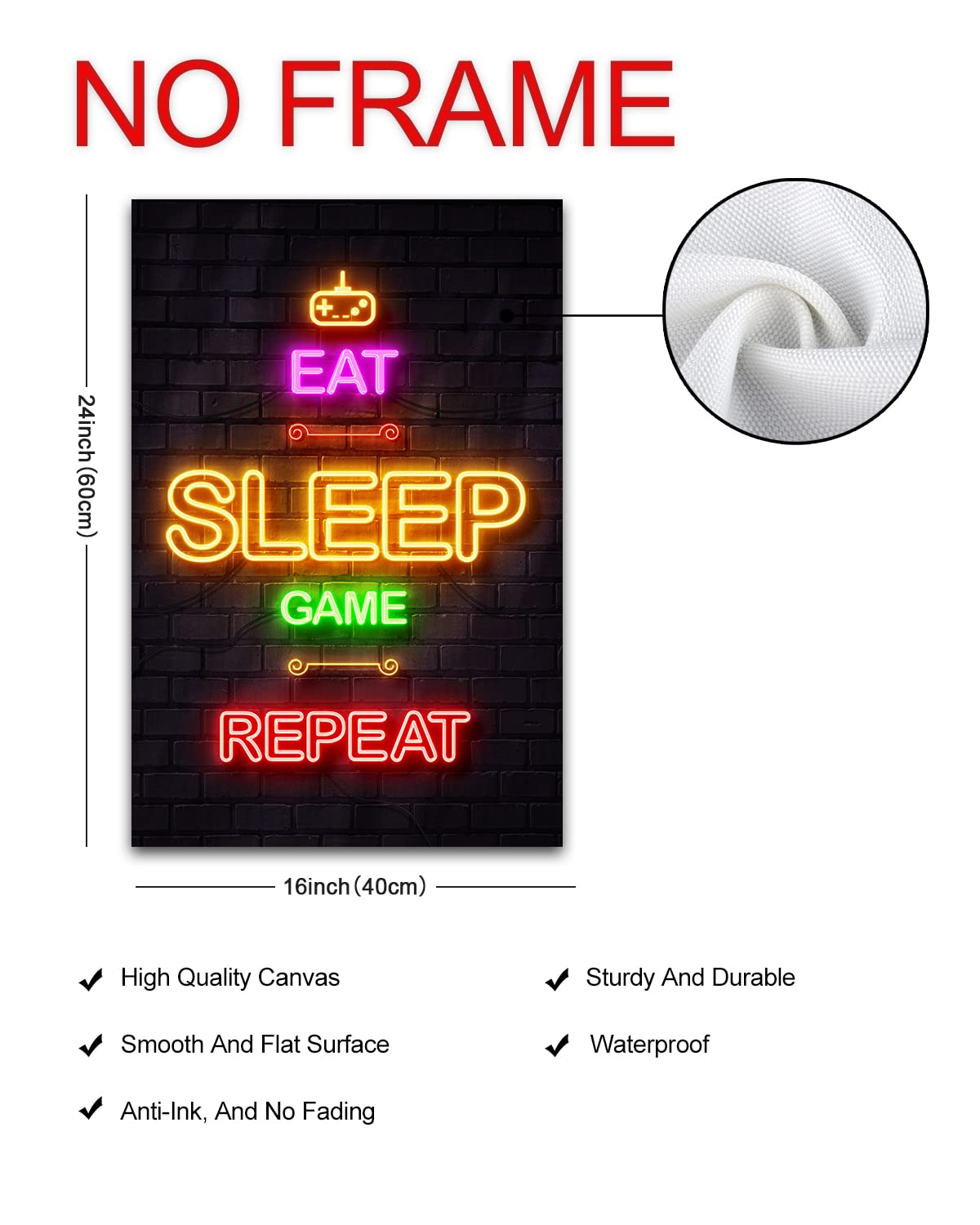 LIFVEAN 16x24in Unframed Gaming Posters for Boys Room - Cool Video Game Wall Art Decor for Bedroom & Gaming Room - Black Light Gamer Posters - Canvas Wall Decor - Perfect for Teen Boys Room, Game Themed Parties & Esports Fan Gifts - Eat Sleep Game Repeat