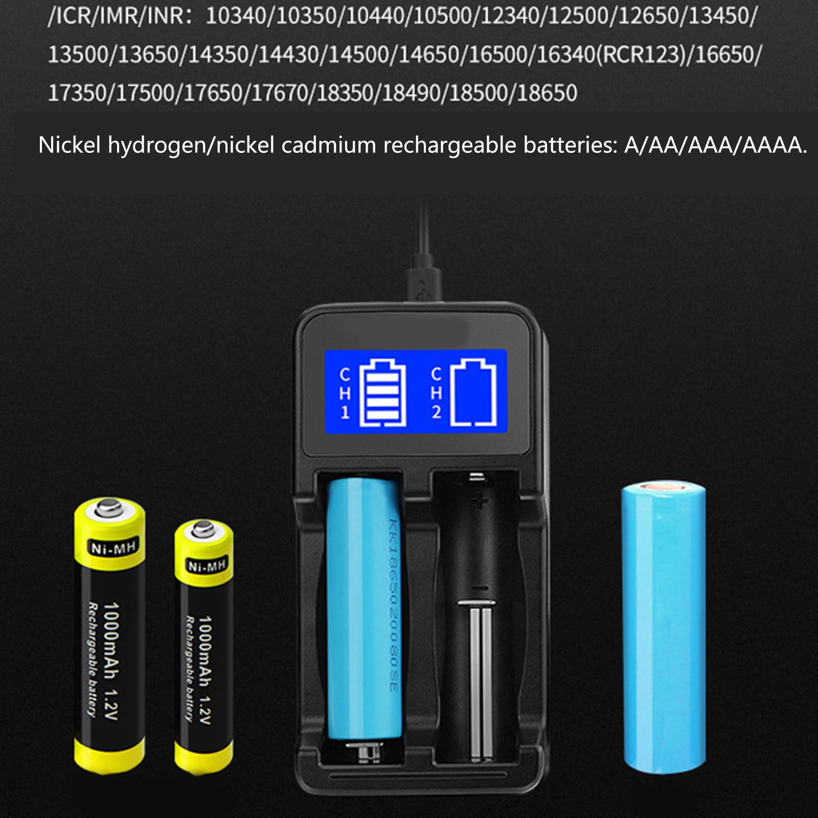 2-Slot LCD Charger for 18650/18490/18350/17670/17500/16340/14500 Rechargeable Batteries - Universal Battery Charger for Flashlights, Vape Mods & Electronic Devices