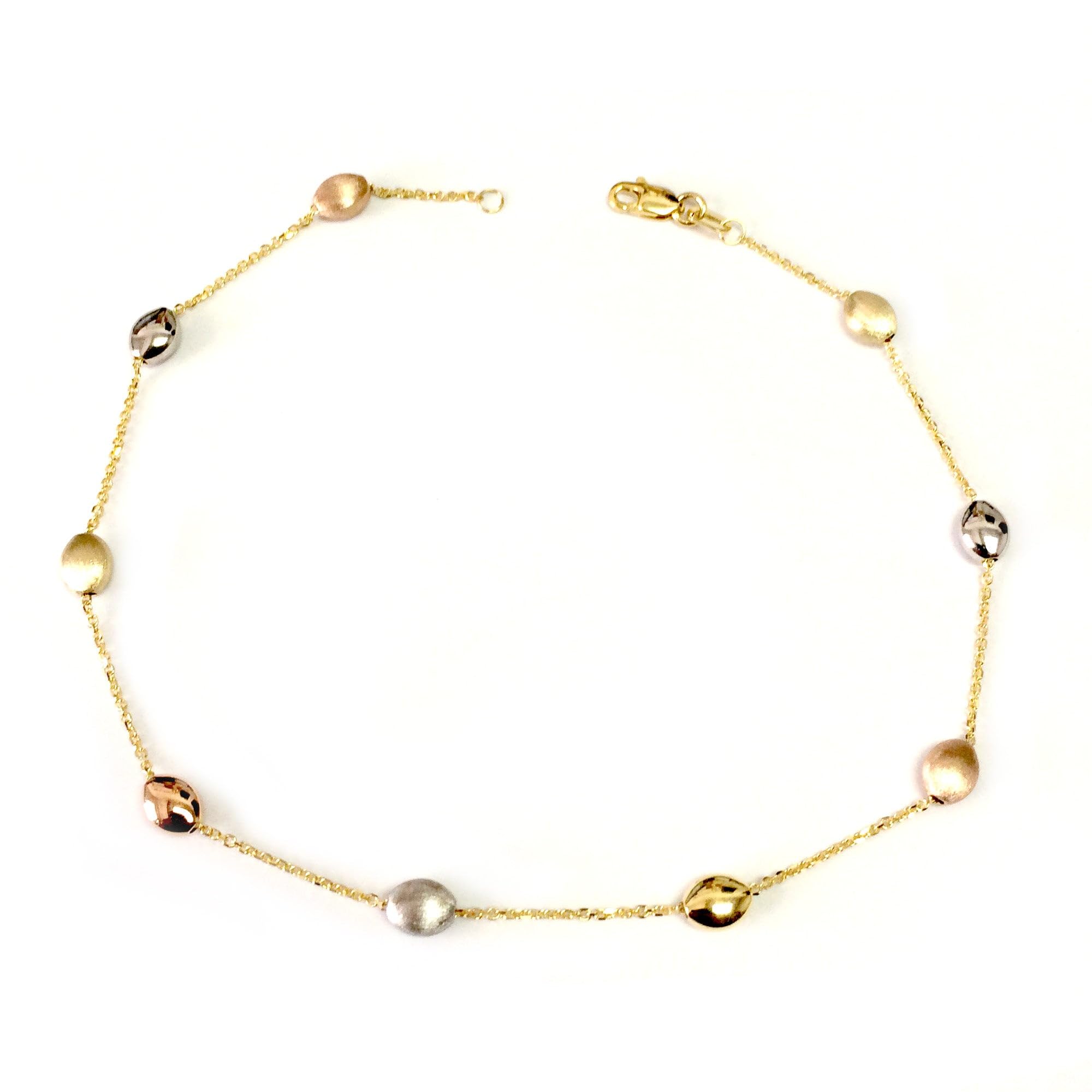 14K Yellow, White & Rose Gold Charms Anklet Bracelet - 10