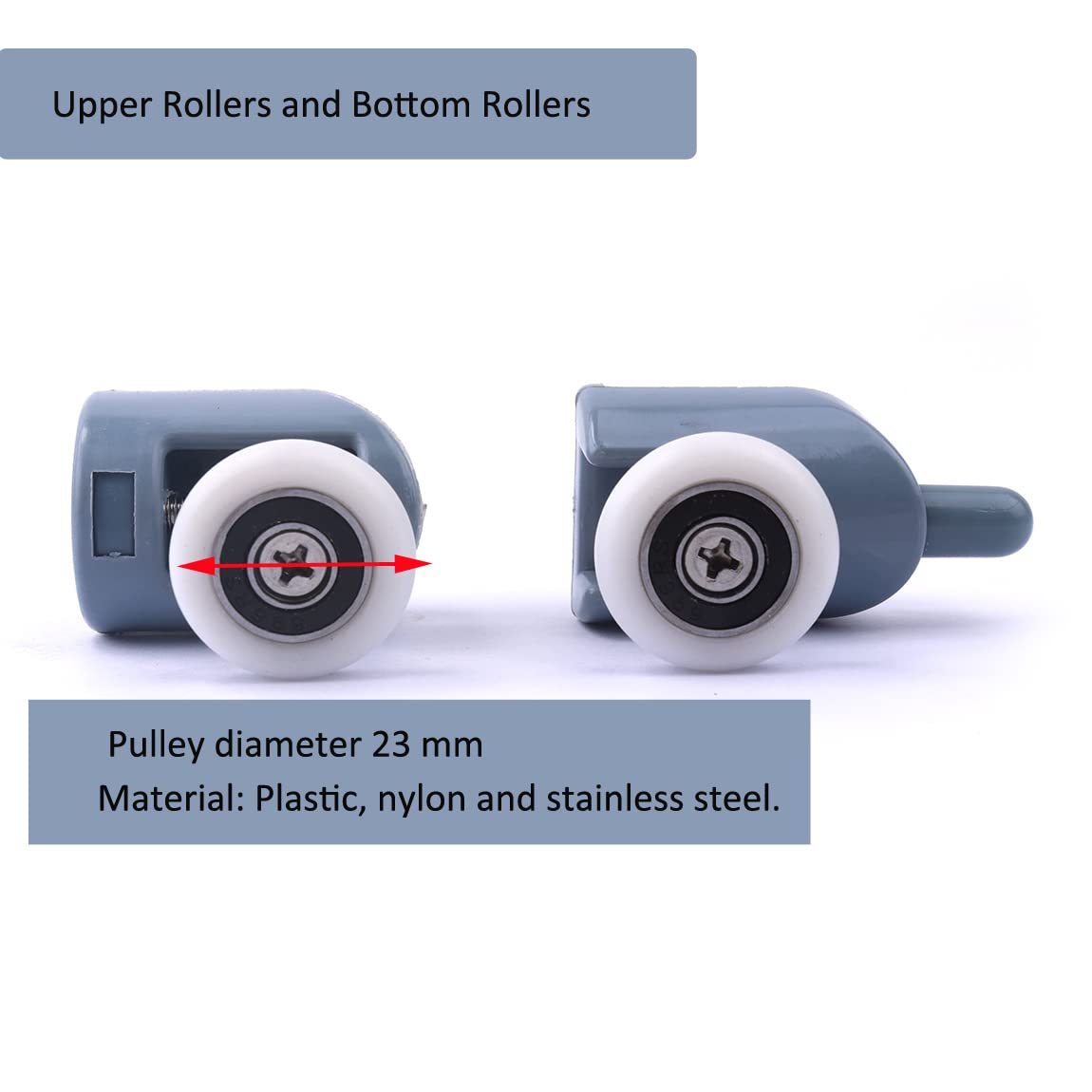 ATOPLEE 8-Piece Shower Door Roller Set (4 Upper & 4 Bottom Wheels) - 23mm Ultra-Quiet Bathroom Replacement Parts for Sliding Glass Shower Doors - Perfect for DIY Home Repair and Maintenance