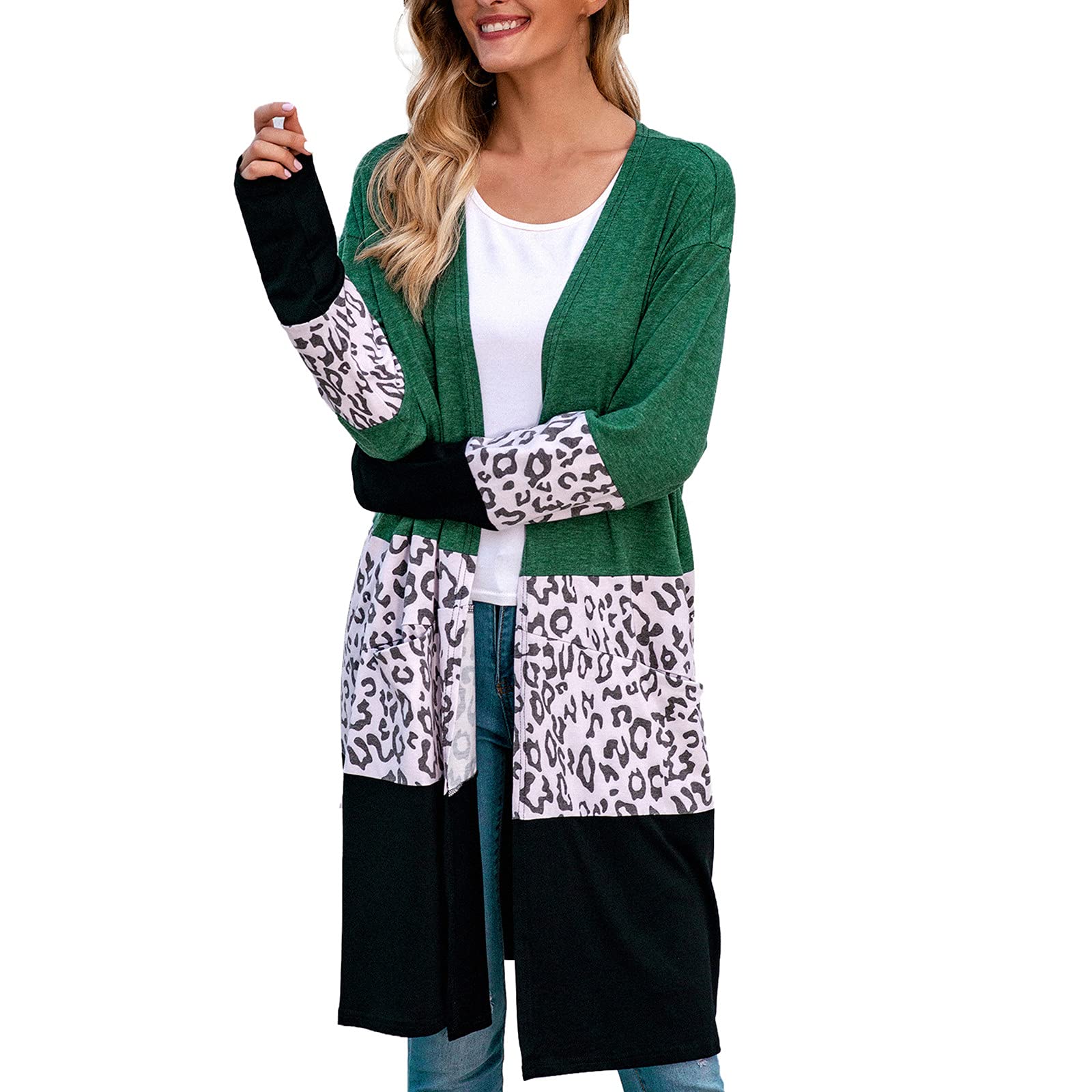Women's Lightweight Knit Long Sleeve Open Front Cardigan with Pockets - Cozy Fall Draped Sweater for Casual Wear, Office Outfits & Layering in Cool Weather
