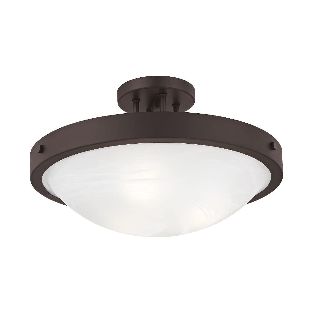 Livex Lighting 73956-07 Bronze Flush Mount Ceiling Light Fixture with White Alabaster Glass Shade - Perfect for Bedroom, Hallway, and Entryway Lighting