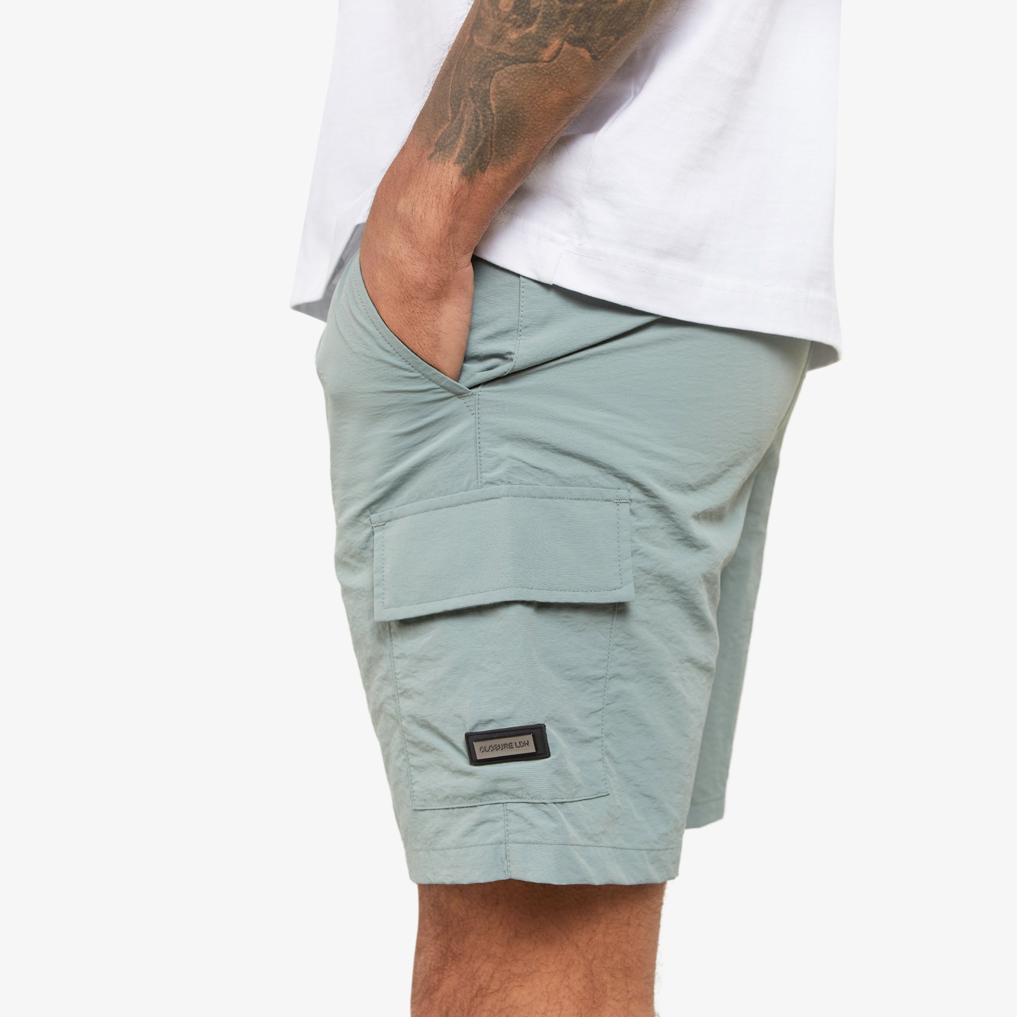Men's Cargo Pocket Swim Shorts - Dark Sage Green Quick-Dry Beach Shorts for Swimming, Surfing & Summer Outdoor Activities