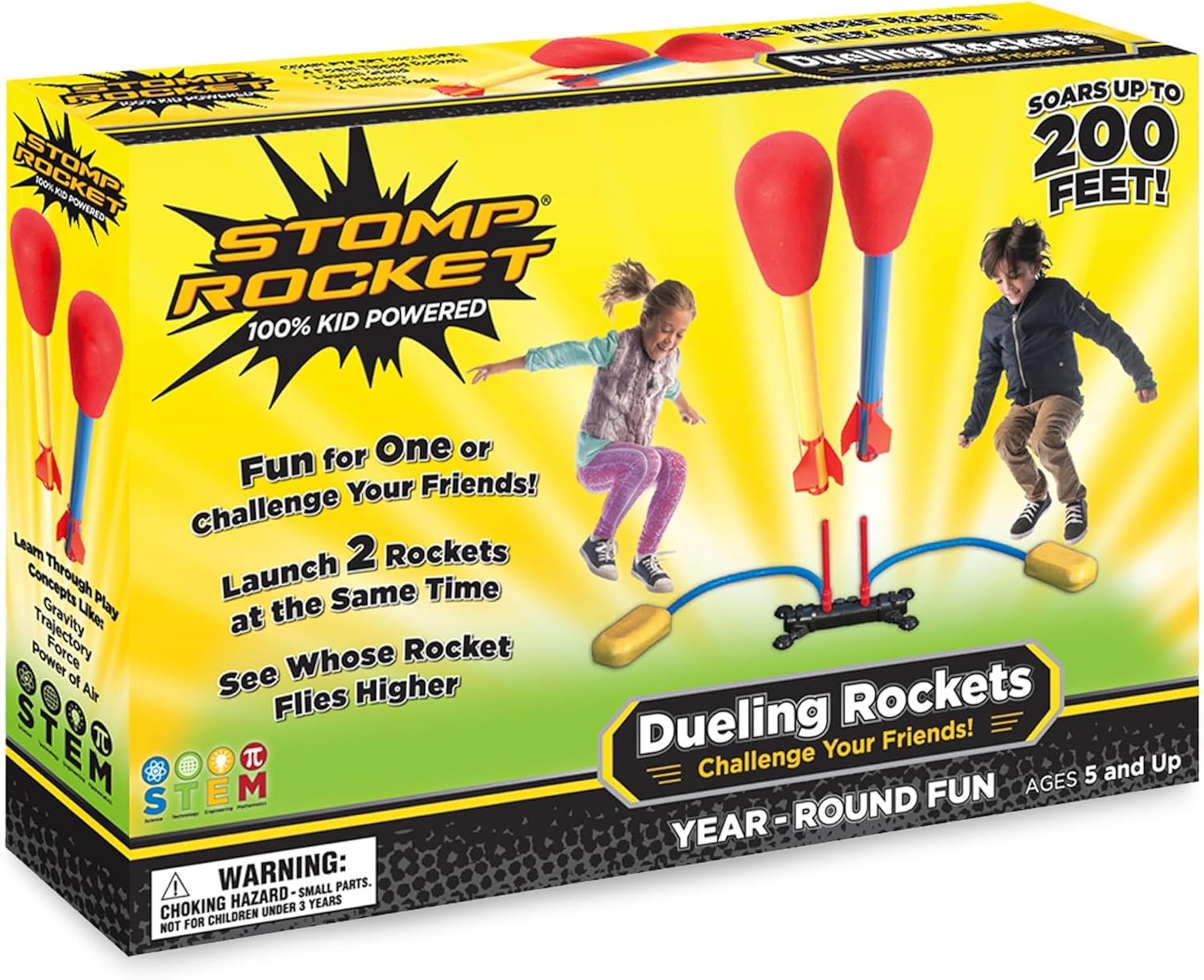 Stomp Rocket Original Dueling Rocket Launcher - Outdoor STEM Toy for Kids with 4 Foam Rockets (Up to 200ft) - Fun Backyard Game for Boys & Girls Ages 6-12 - Great Birthday Gift & Summer Activity - Perfect for Playdates, Family Gatherings & Outdoor Adventures