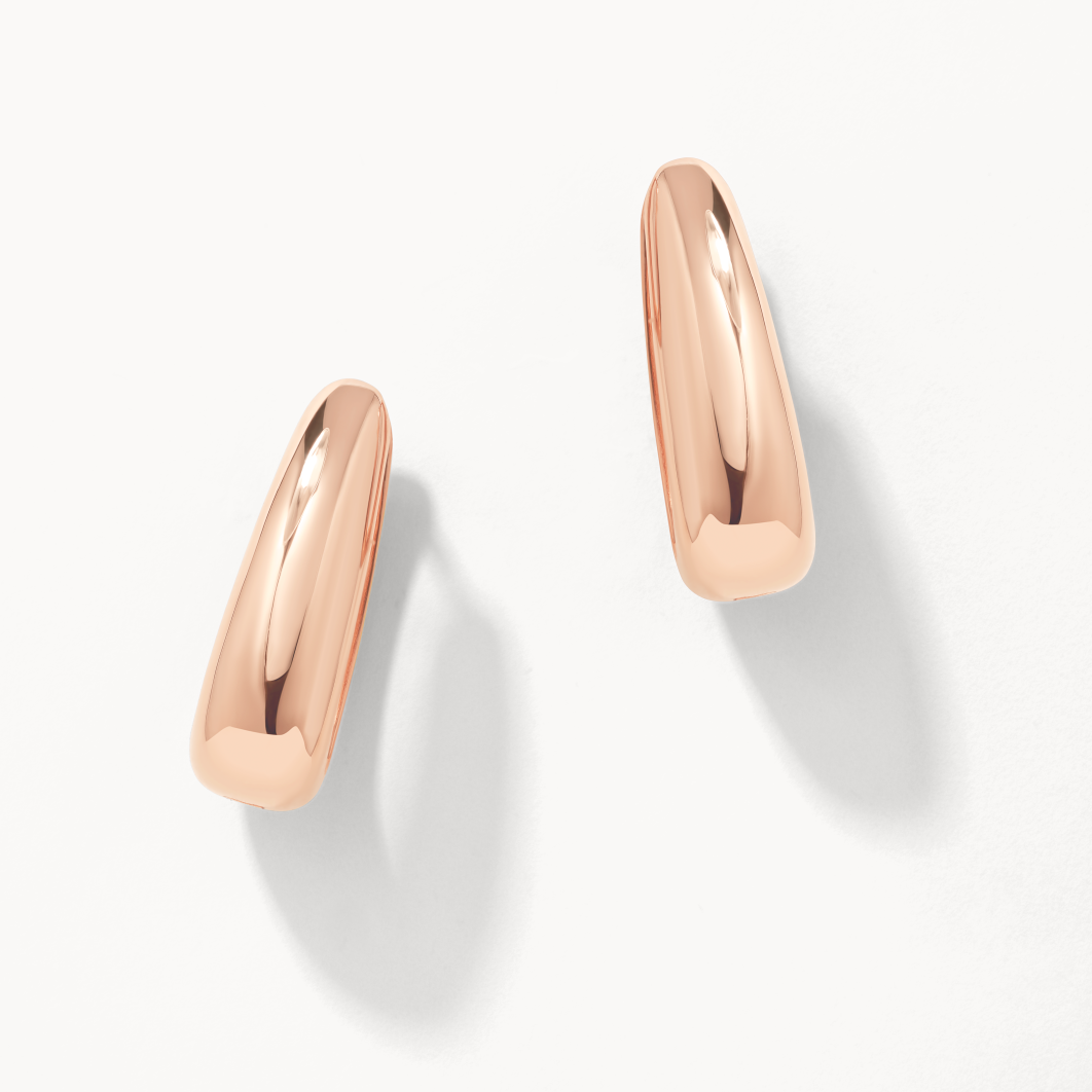 Rose Gold Elongated Dome Hoop Earrings for Women - Elegant Dangle Earrings for Parties, Weddings & Everyday Wear
