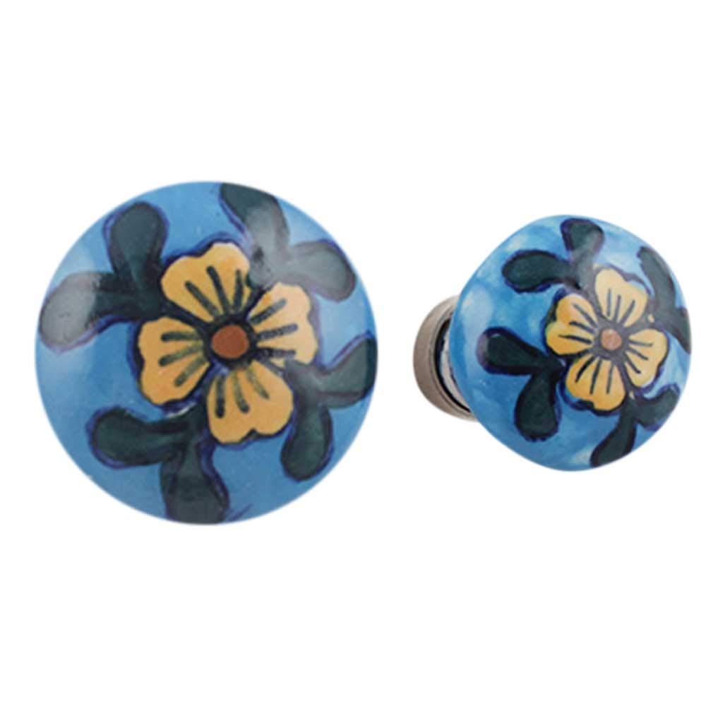 10-Piece Blue Floral Ceramic Drawer Knobs - Elegant Indian Shelf Cabinet Hardware for Kitchen, Dresser & Door Pulls - Luxury Home Decor for Cabinets, Wardrobes & Furniture