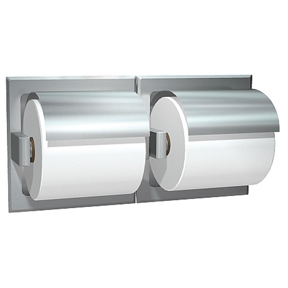 ASI 74022 H Double Hooded Recessed Toilet Paper Holder with Wet Wall Lugs - Bathroom Tissue Dispenser for Home, Office & Commercial Use