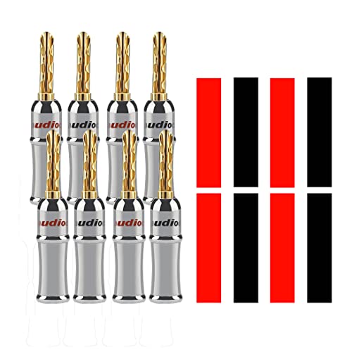 Audiocrast Premium Gold Plated BFA Banana Plug Connectors - Double Screw HiFi Speaker Terminals with Heat Shrink Tube (8 Pack) - Perfect for Home Audio Systems, Studio Monitors & DIY Speaker Projects