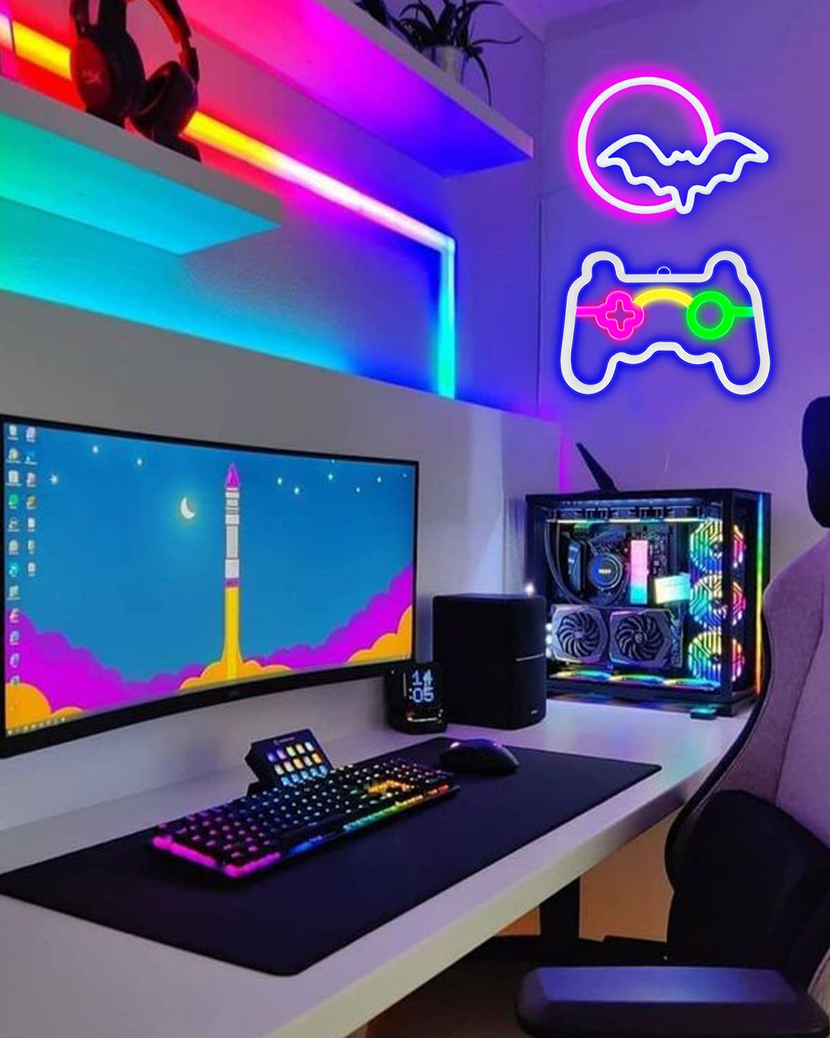 Neon Gamepad Wall Light - Gaming Room Decor for Teens | Bedroom & Game Room Lighting