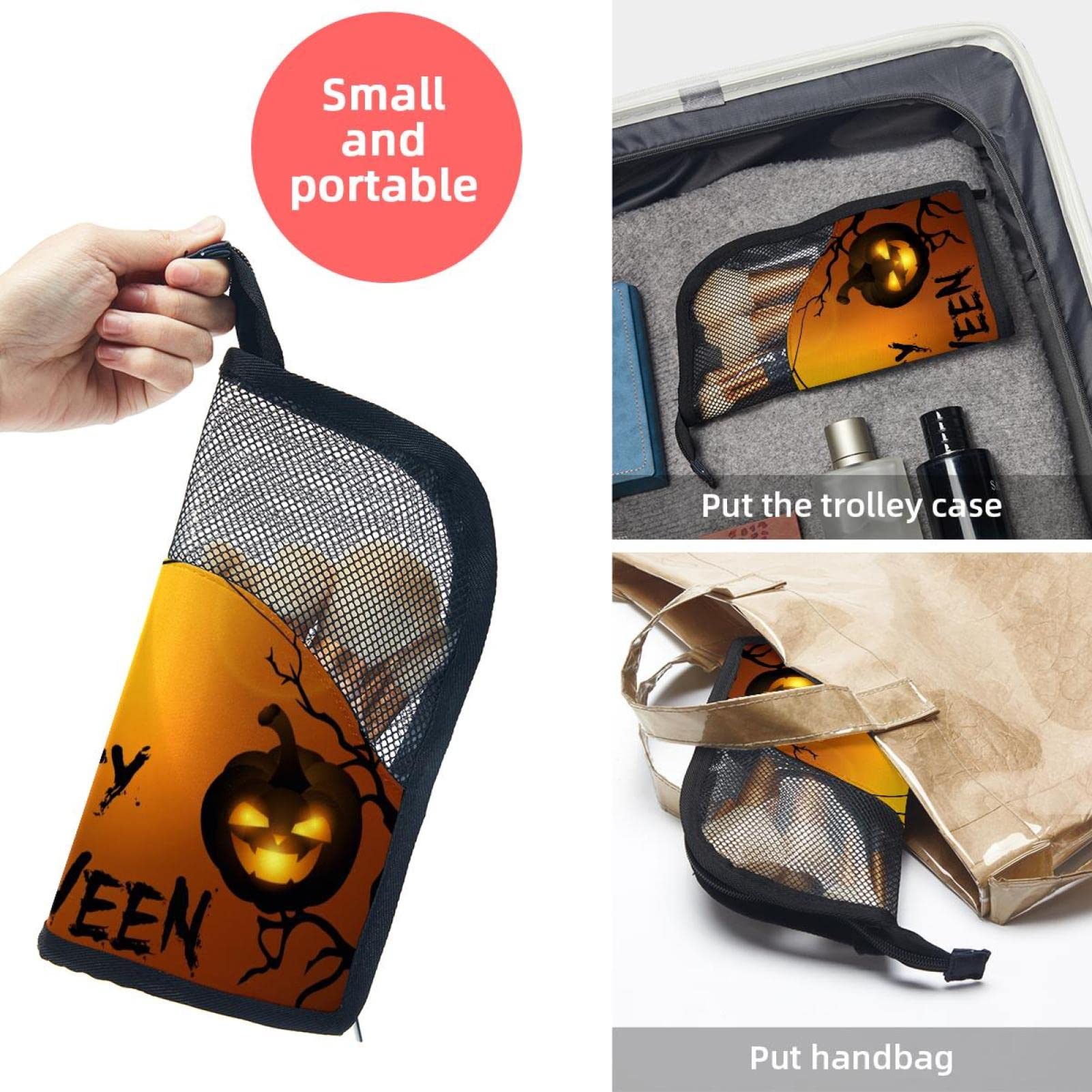 12-Piece Halloween Makeup Brush Organizer Bag with Pumpkin Spider Web Design - Portable Cosmetic Brush Holder Case for Travel, Home & Professional Use