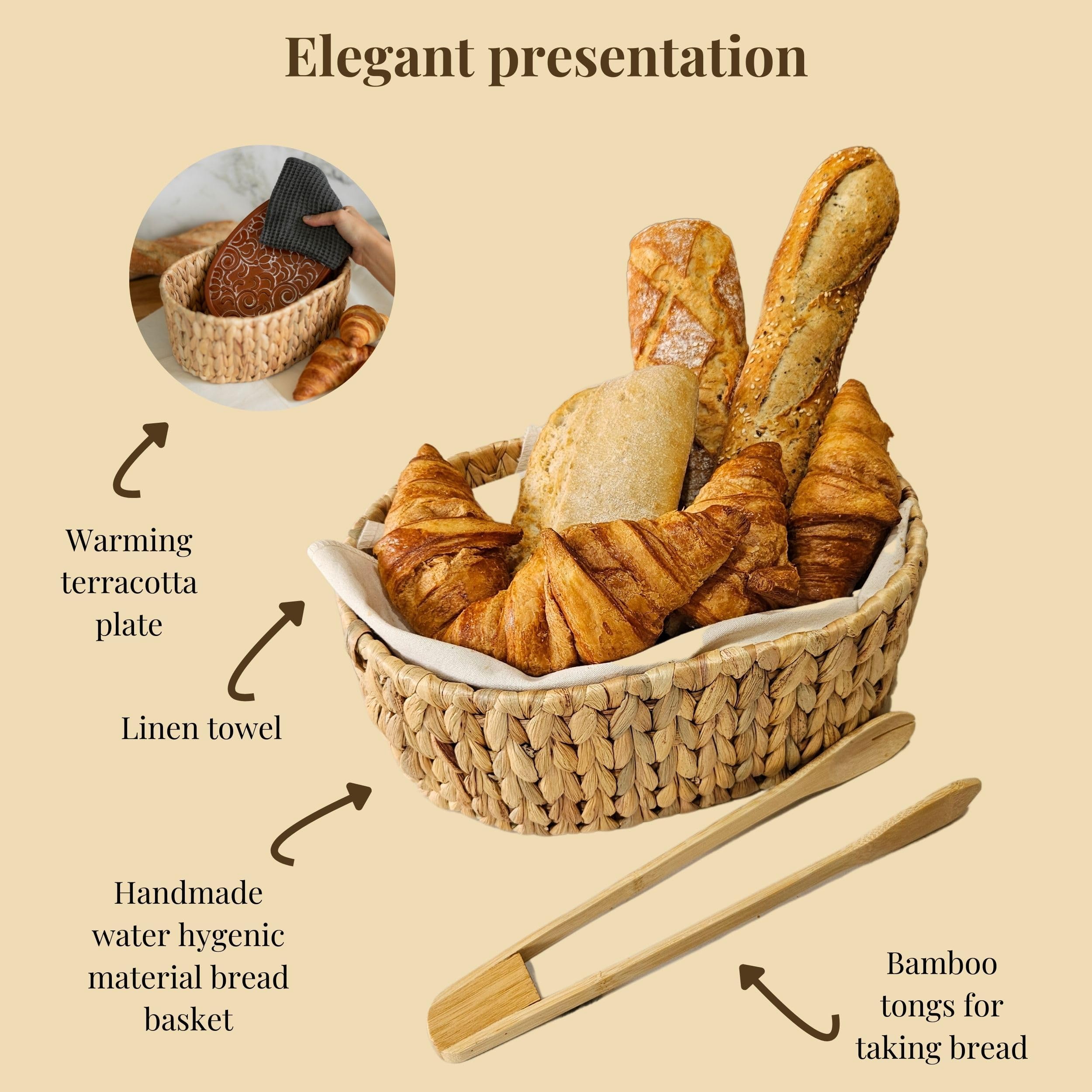 Stone Bread Warmer Basket - 11.8x9x4.72 Inch Tortilla & Bread Serving Basket - Keep Bread Warm for Dinner, Parties & Restaurants