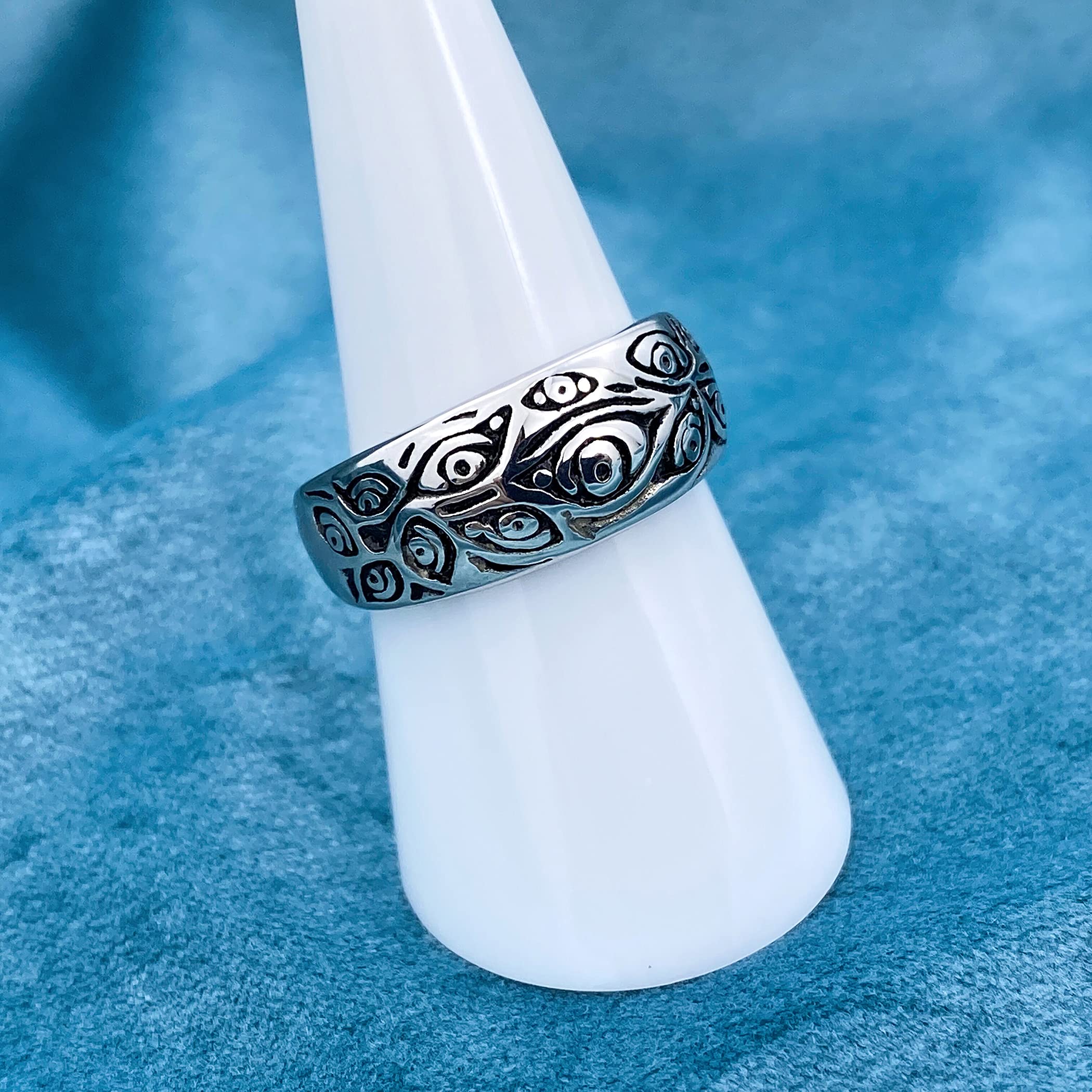 Evil Eye Ring Gothic Punk Jewelry - Black Demon Eye Band Ring for Men & Women - Protection & Fashion Accessory for Parties, Concerts, and Everyday Wear