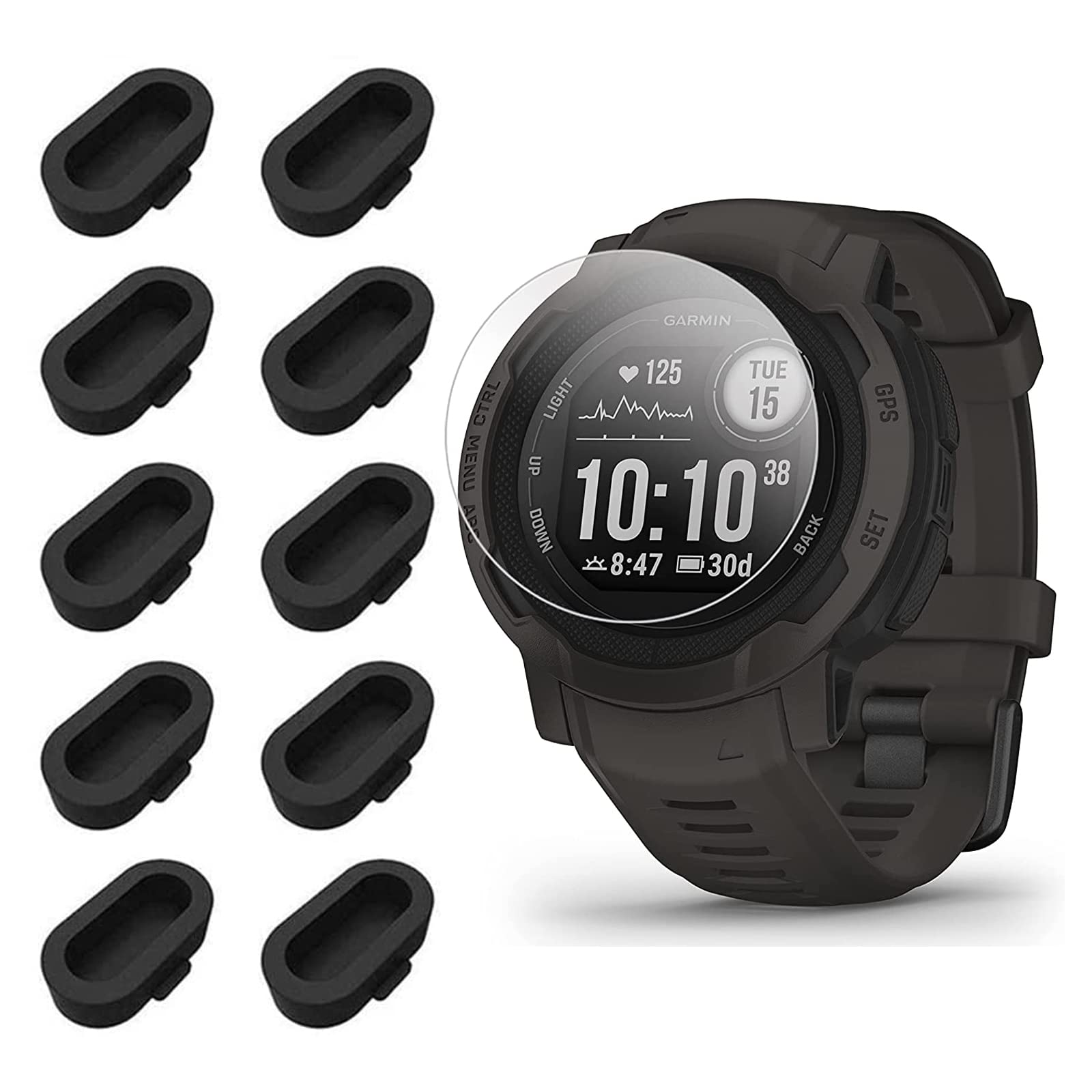 10+2 Pack Lamshaw Screen Protector & Charger Port Protector for Garmin Instinct 2 - Tempered Glass Film & Accessories Kit | Perfect for Outdoor Sports, Hiking & Fitness Tracking