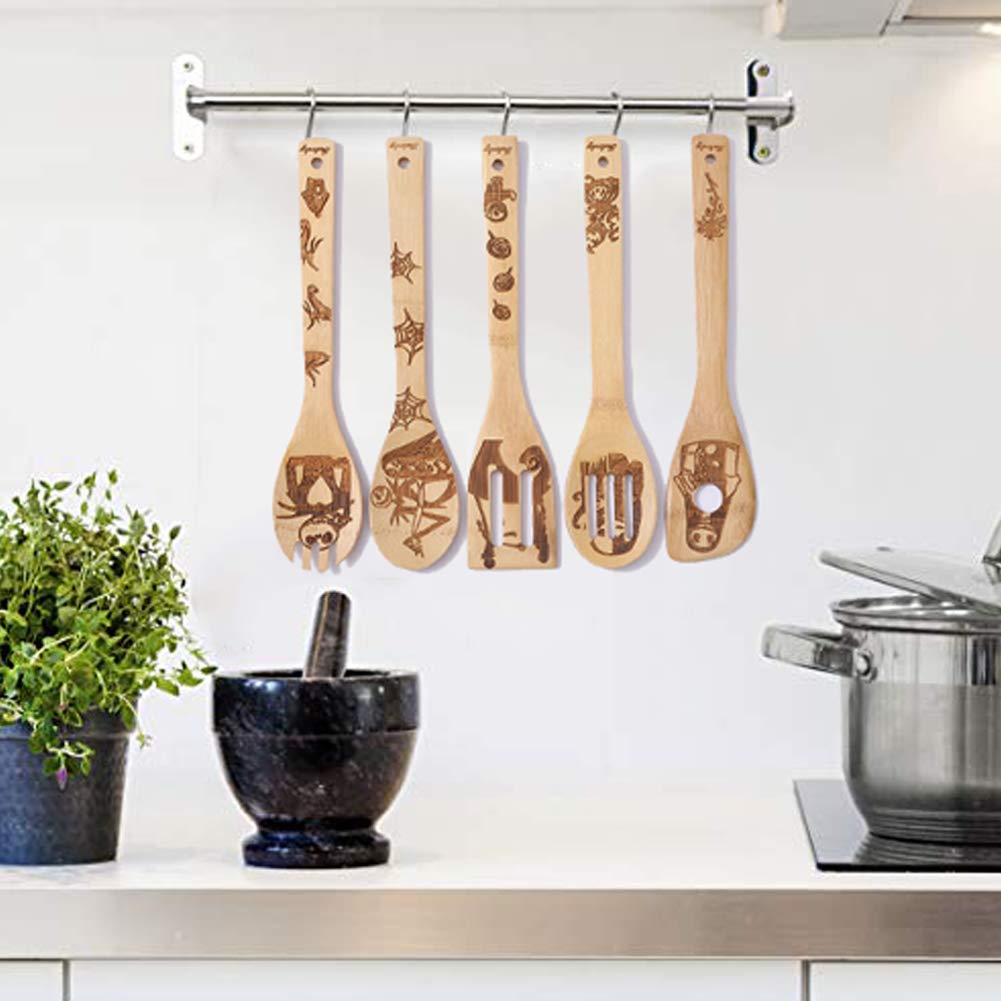 Nightmare Before Christmas Wooden Spoons Set - Burned Bamboo Kitchen Utensils for Cooking, Halloween Decor, and Housewarming Gifts - Perfect for Spooky Kitchen Decorations and Themed Dinner Parties