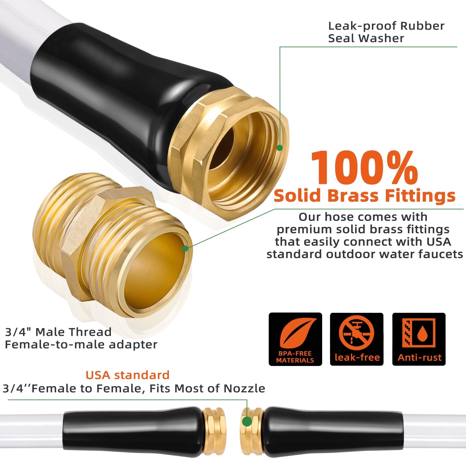 50 Ft Heated RV Drinking Water Hose - Freeze Proof Down to -31°F/-35°C with 3/4