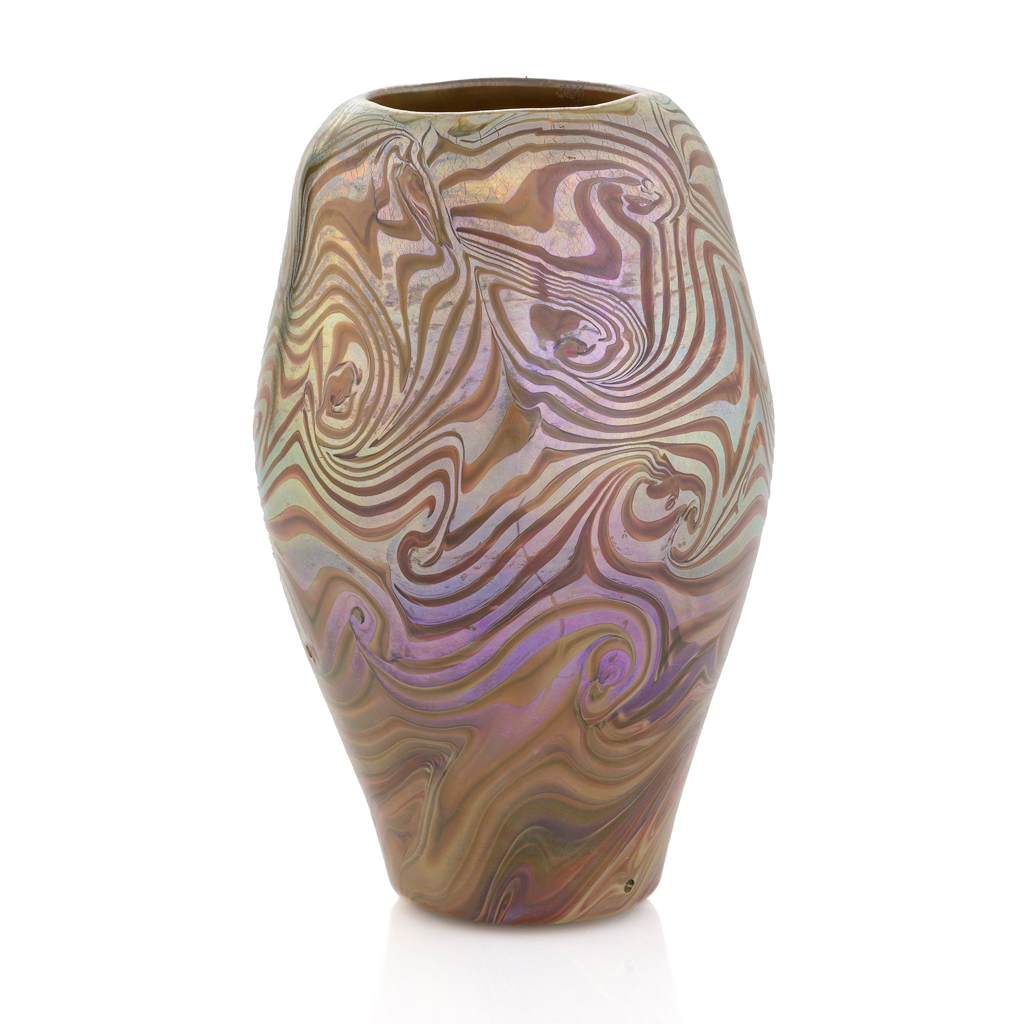 Tiffany Studios New York Damascene Favrile Glass Vase - Handcrafted Art Deco Home Decor for Living Room, Dining Table & Luxury Gift Giving