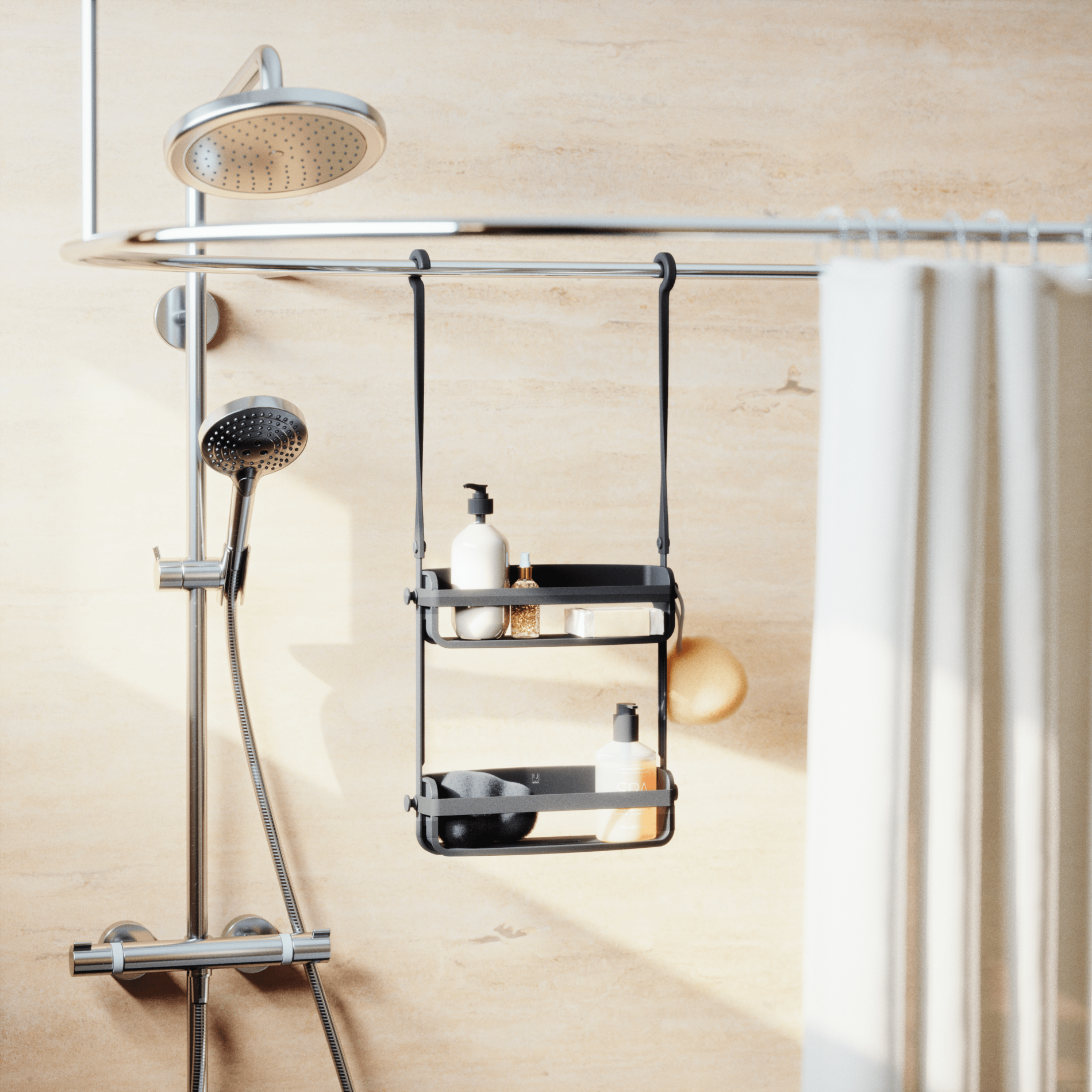 Stainless Steel Flex Shower Caddy Organizer - Rustproof Bathroom Storage Shelf with Adjustable Hooks - Perfect for Small Spaces, Apartments & Dorm Rooms