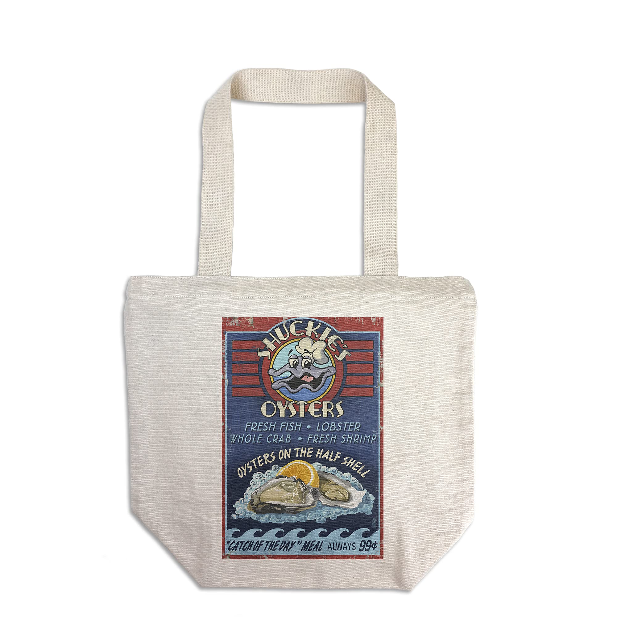Vintage Oyster Bar Sign Tote Bag - 100% Cotton Canvas Reusable Shopping Bag for Groceries, Beach & Farmers Market