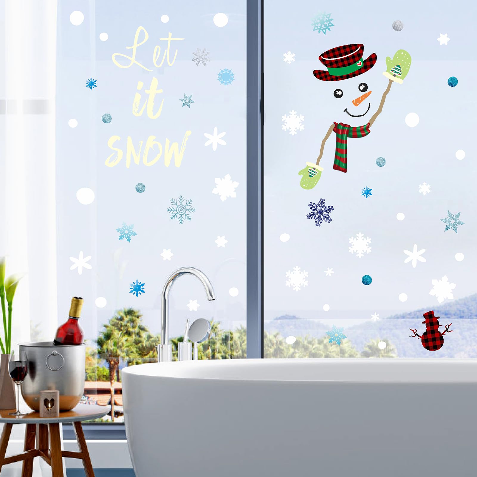 Snowman & Snowflake Christmas Wall Decals - Holiday Window & Door Stickers for Home Decor - Perfect for Living Room, Bedroom, Office & Glass Surfaces