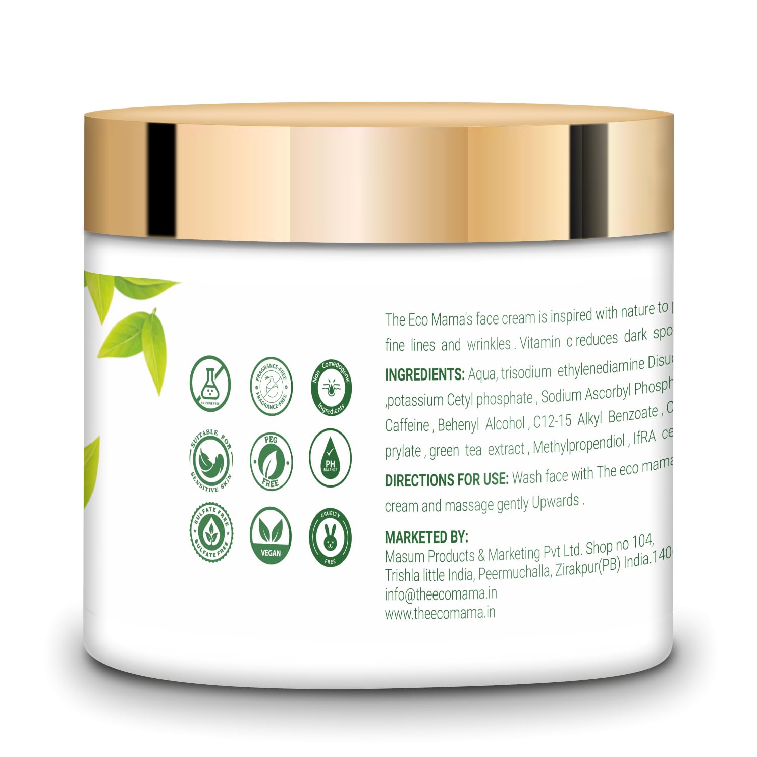 Eco Mama Green Tea Face Cream - Anti-Aging Day Cream for Wrinkles & Dark Spots | 100g Organic Skincare | Perfect for Daily Hydration & Brightening