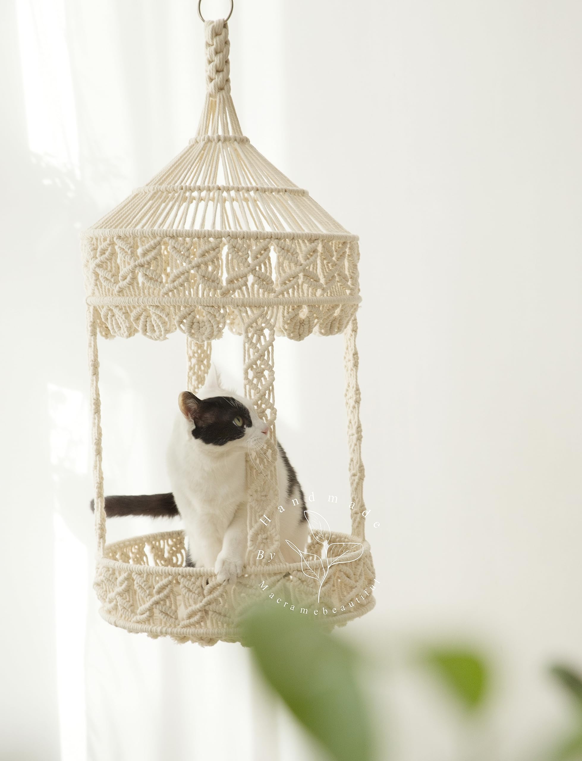 Macrame Cat Hammock - Large Hanging Cat Bed & Swing for Indoor Cats | Wall-Mounted Cat Furniture | Cozy Pink Cat House Decor for Cat Lovers | Perfect for Living Rooms, Bedrooms & Cat Play Areas