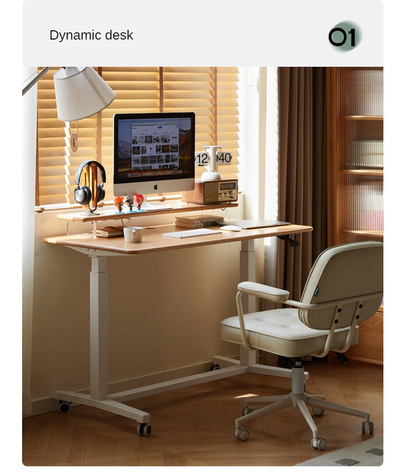 Solid Oak Wood Standing Desk for Home Office - Adjustable Height Mobile Workstation for Ergonomics & Productivity - Perfect for Remote Work, Study, and Small Spaces